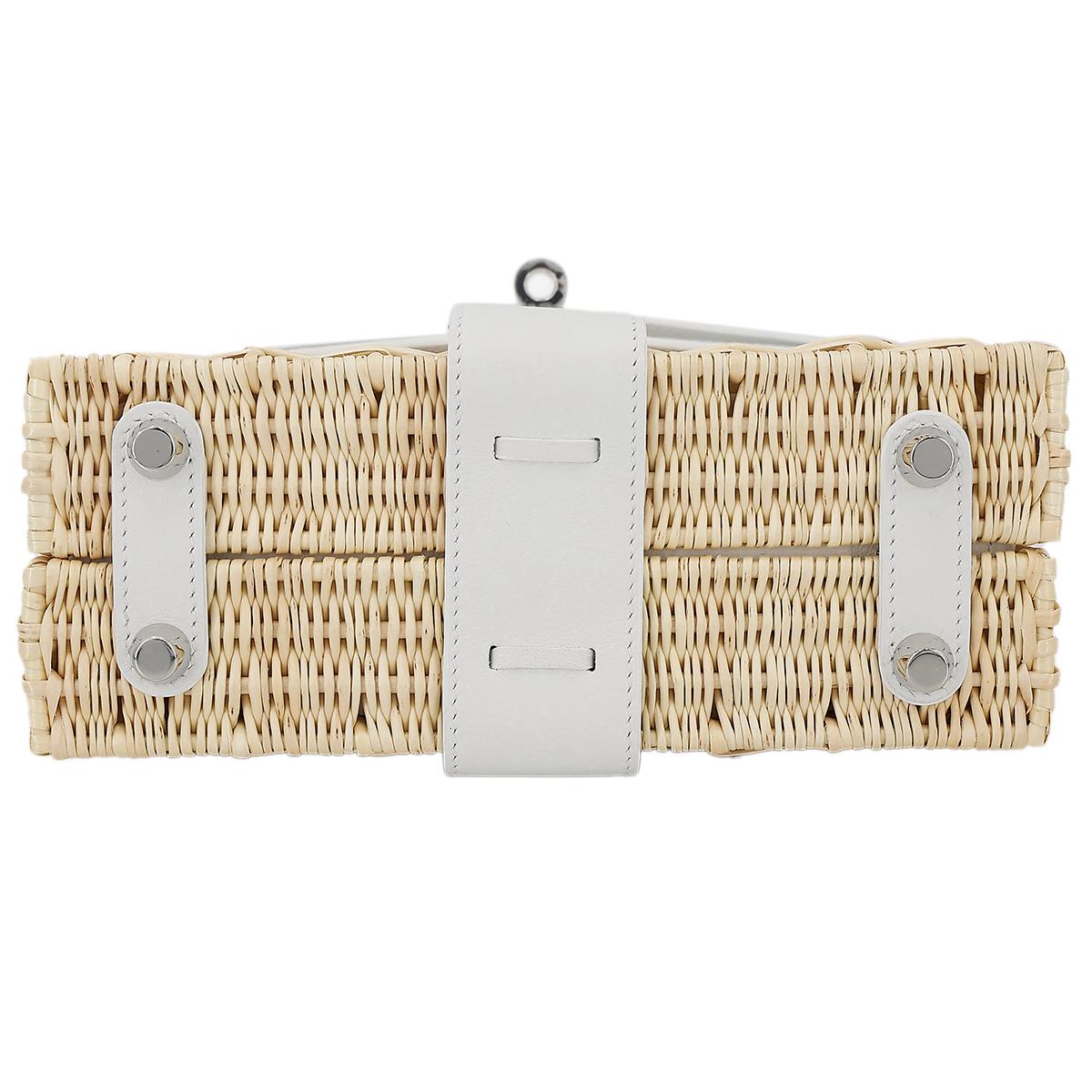HERMÈS Limited Edition Kelly Picnic Mini handbag in New White Osier Wicker and Swift leather with Palladium hardware - 7