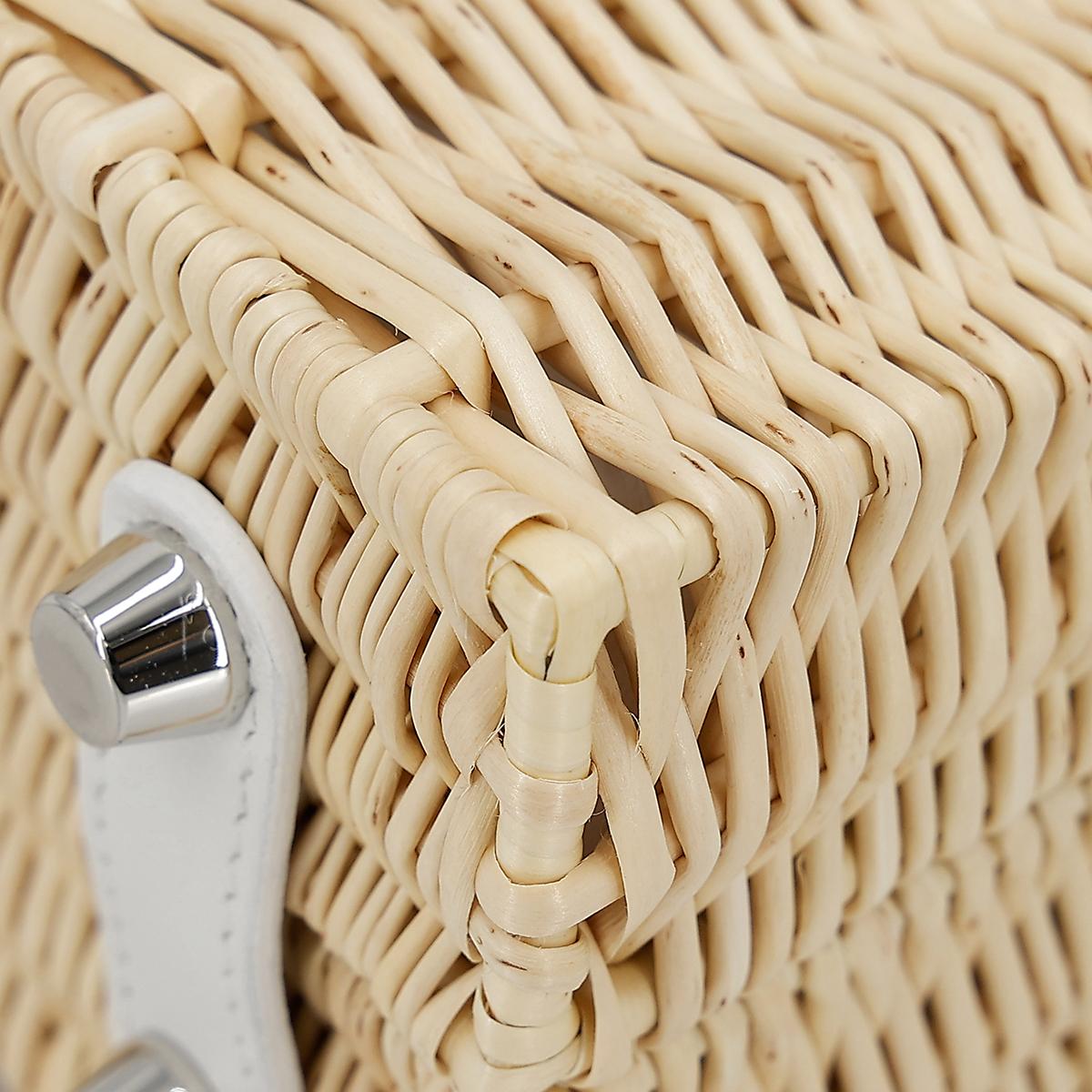 HERMÈS Limited Edition Kelly Picnic Mini handbag in New White Osier Wicker and Swift leather with Palladium hardware - 11