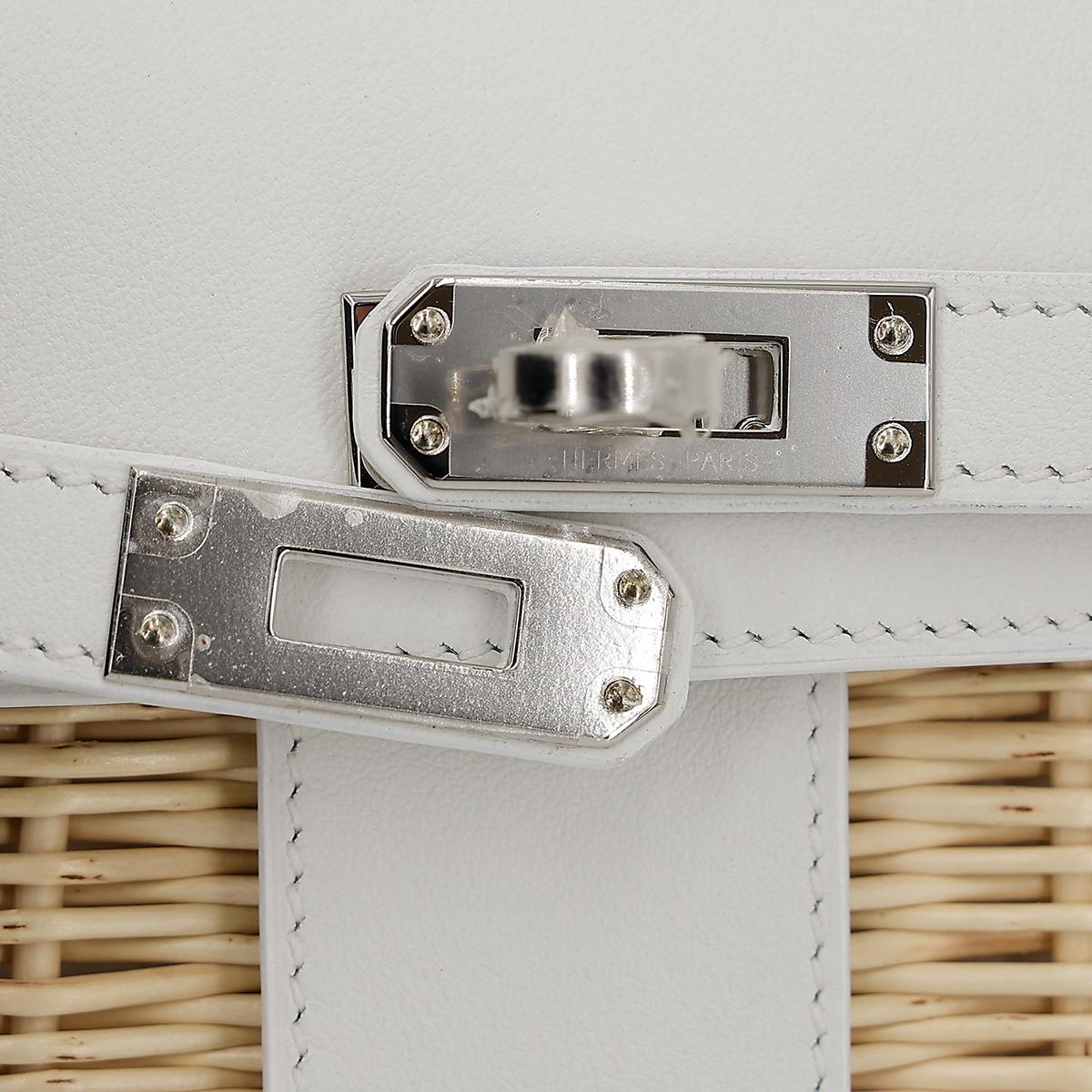 HERMÈS Limited Edition Kelly Picnic Mini handbag in New White Osier Wicker and Swift leather with Palladium hardware - 12