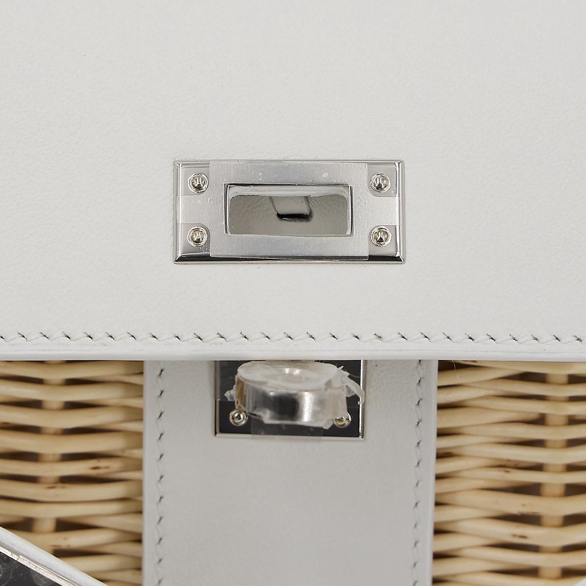 HERMÈS Limited Edition Kelly Picnic Mini handbag in New White Osier Wicker and Swift leather with Palladium hardware - 13