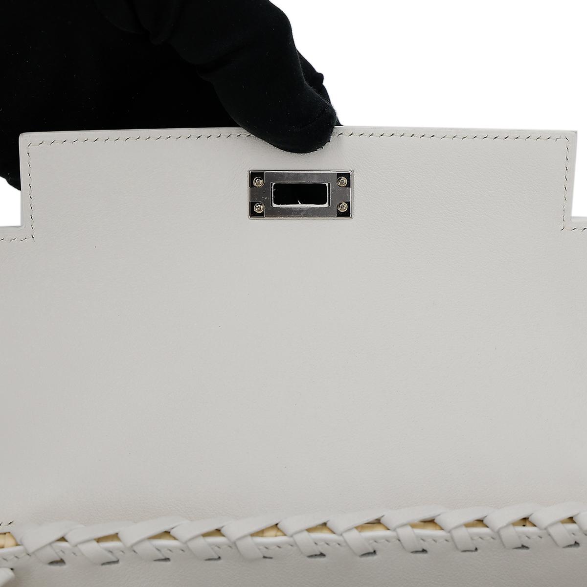 HERMÈS Limited Edition Kelly Picnic Mini handbag in New White Osier Wicker and Swift leather with Palladium hardware - 16