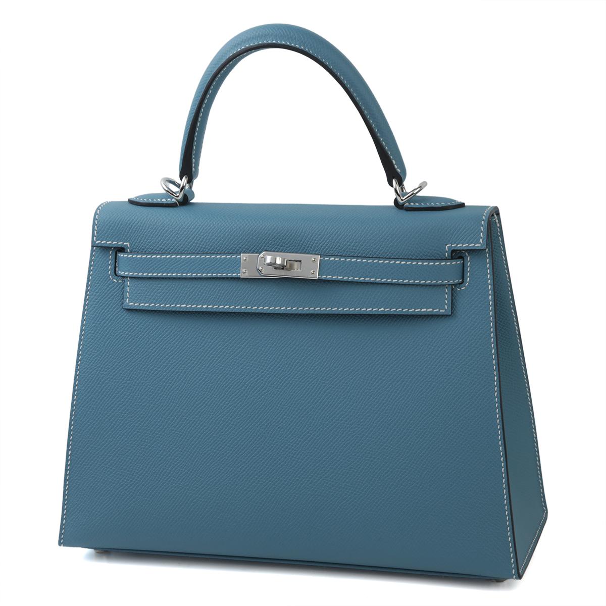 Brand New ( Rank N ) HERMÈS Kelly 25 New Bleu Jean (D2) Epsom Palladium hardware B (2023) - 2