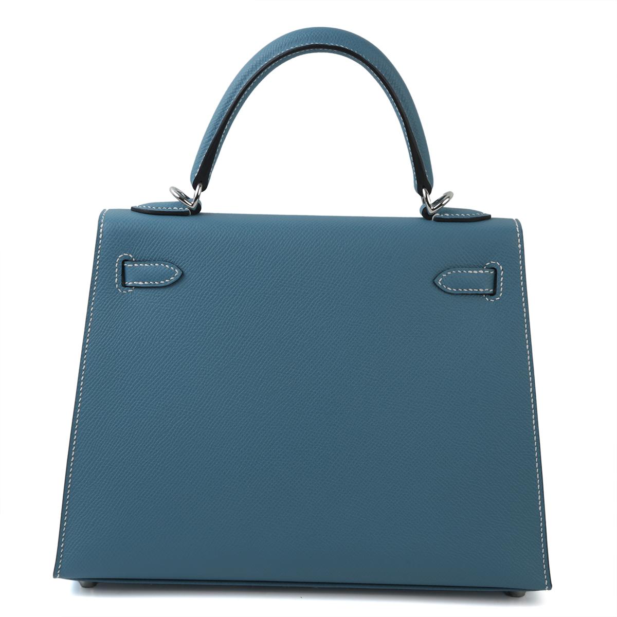 Brand New ( Rank N ) HERMÈS Kelly 25 New Bleu Jean (D2) Epsom Palladium hardware B (2023) - 3