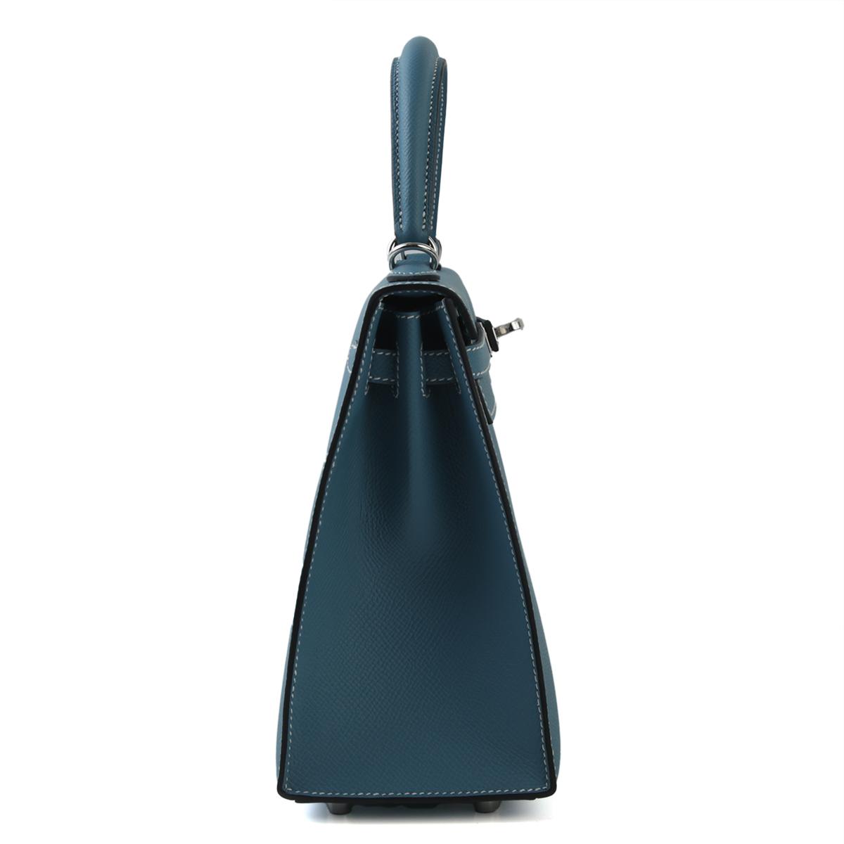 Brand New ( Rank N ) HERMÈS Kelly 25 New Bleu Jean (D2) Epsom Palladium hardware B (2023) - 5
