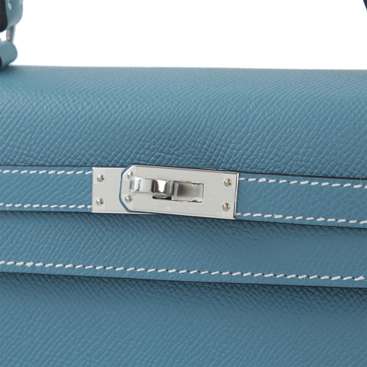 Brand New ( Rank N ) HERMÈS Kelly 25 New Bleu Jean (D2) Epsom Palladium hardware B (2023) - 12