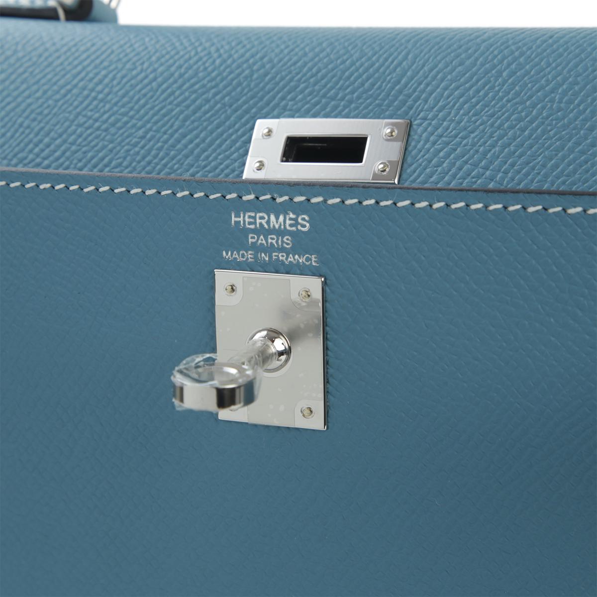 Brand New ( Rank N ) HERMÈS Kelly 25 New Bleu Jean (D2) Epsom Palladium hardware B (2023) - 13