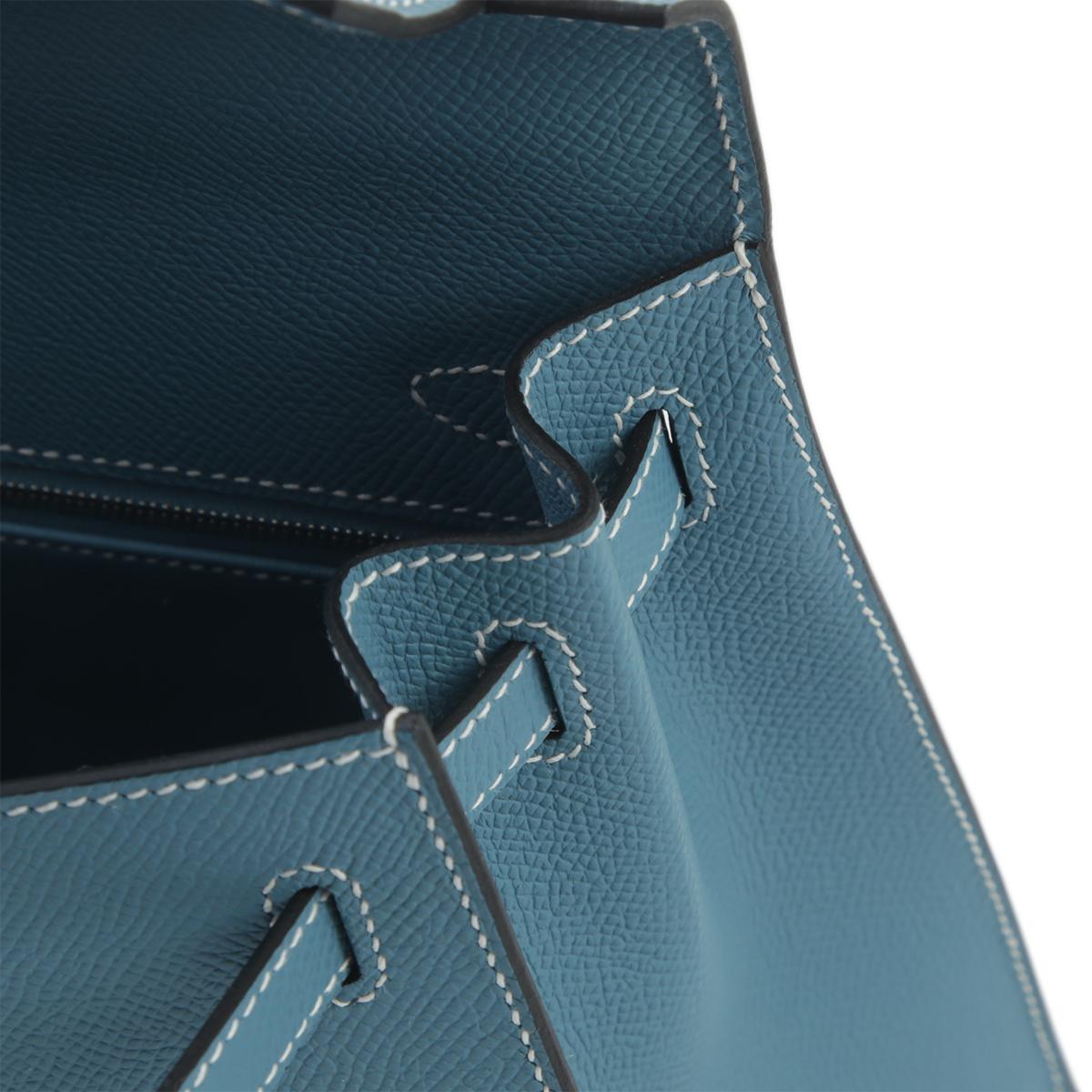 Brand New ( Rank N ) HERMÈS Kelly 25 New Bleu Jean (D2) Epsom Palladium hardware B (2023) - 15