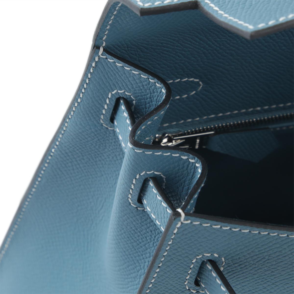 Brand New ( Rank N ) HERMÈS Kelly 25 New Bleu Jean (D2) Epsom Palladium hardware B (2023) - 16