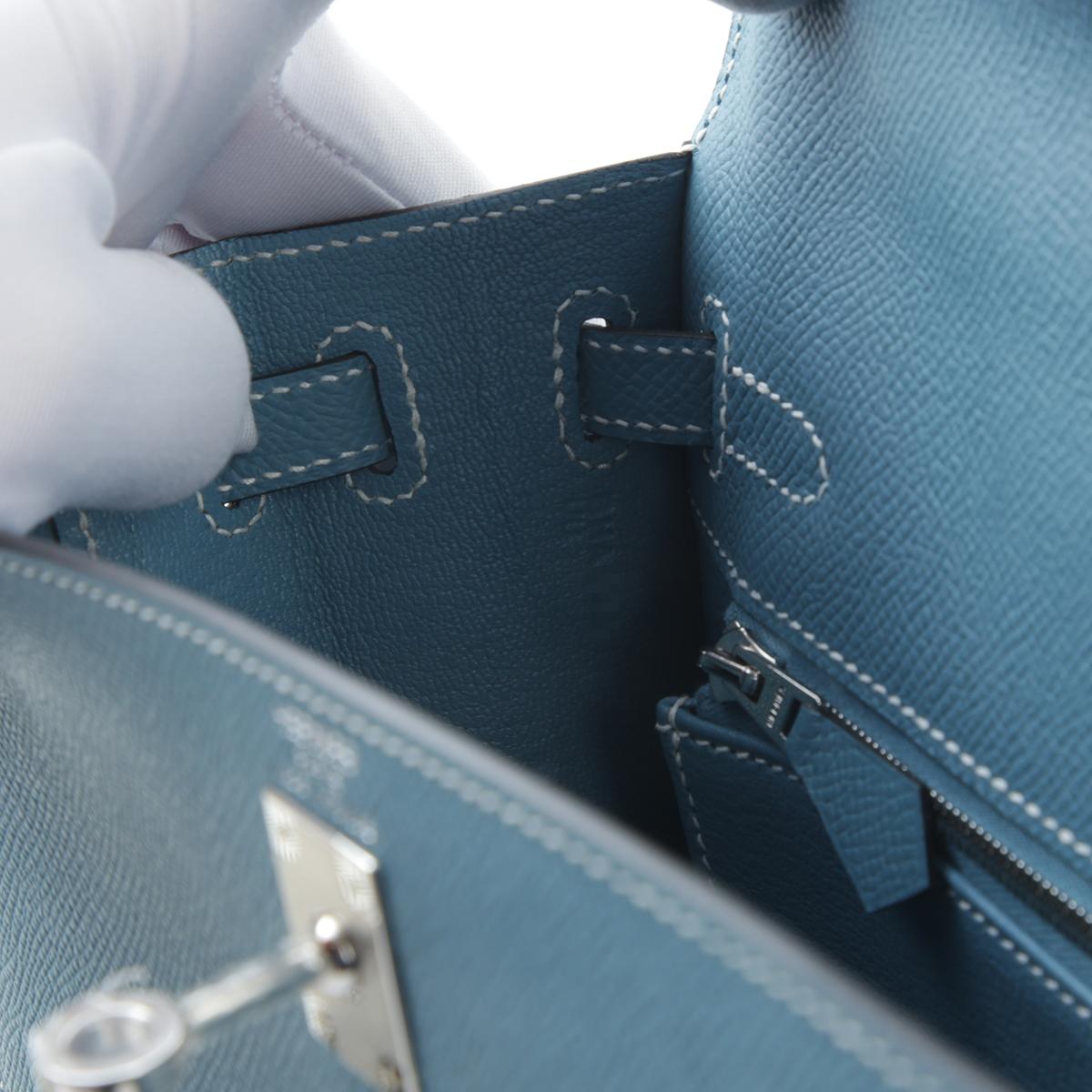 Brand New ( Rank N ) HERMÈS Kelly 25 New Bleu Jean (D2) Epsom Palladium hardware B (2023) - 17