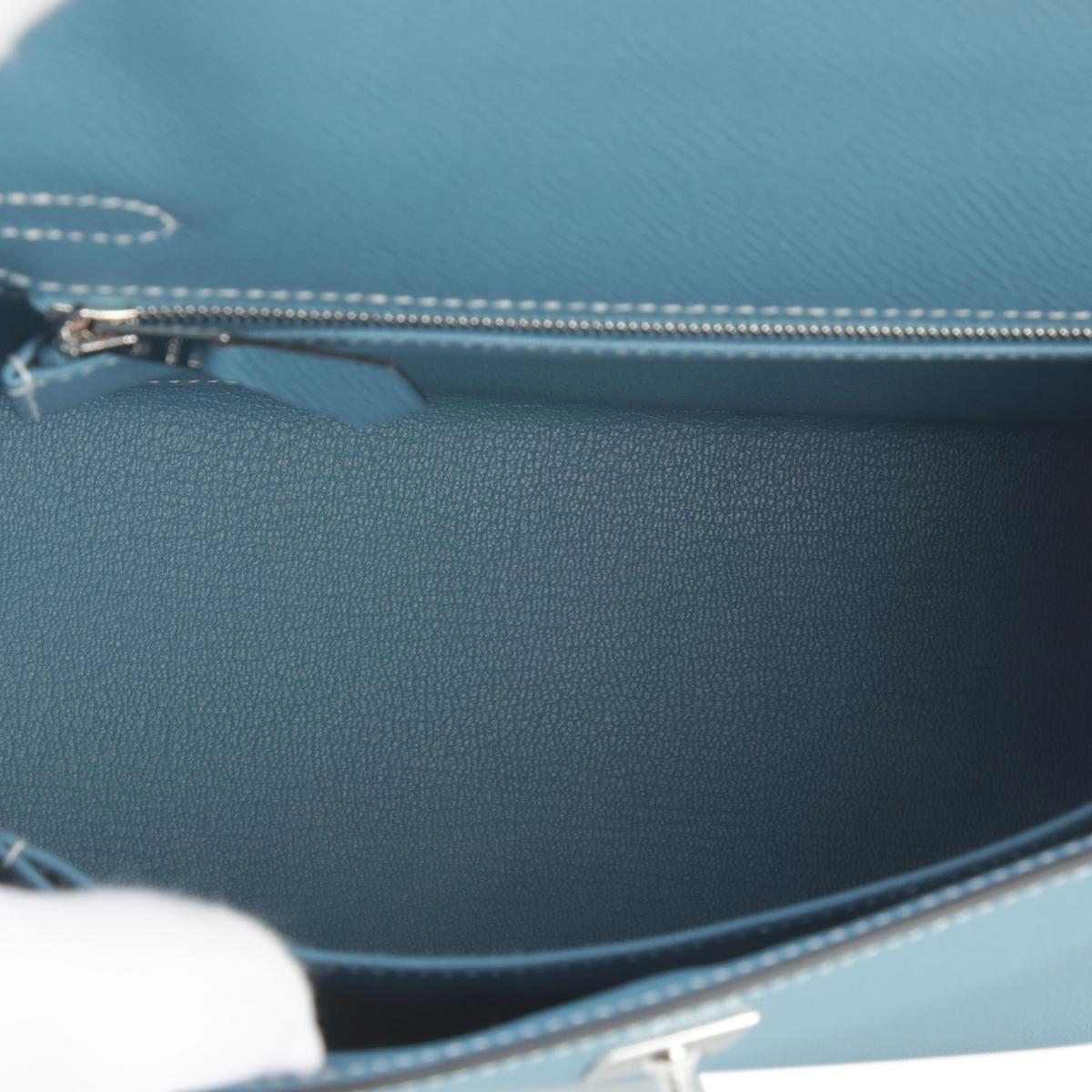 Brand New ( Rank N ) HERMÈS Kelly 25 New Bleu Jean (D2) Epsom Palladium hardware B (2023) - 14