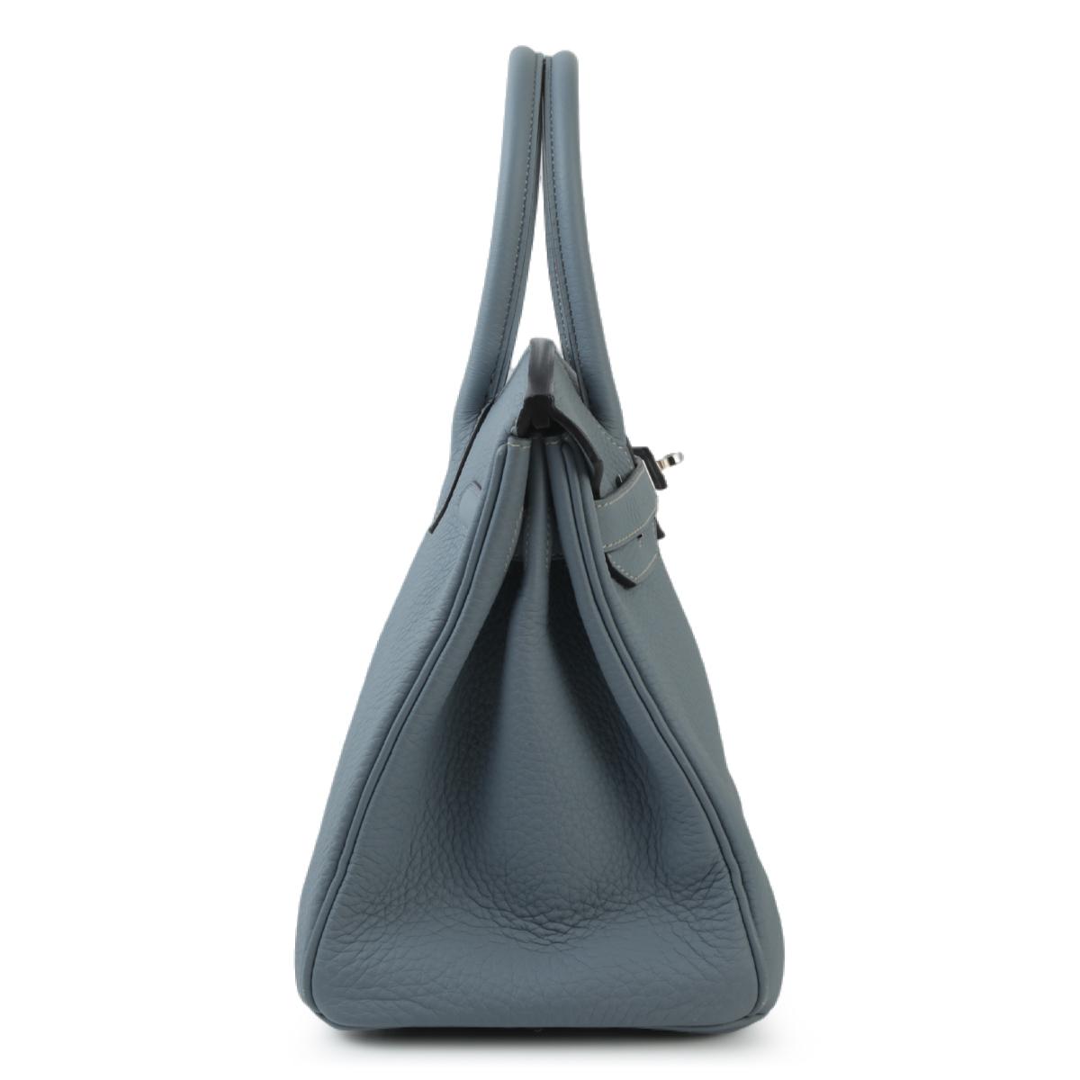 [中古] HERMÈS 爱马仕 Birkin 30 铂金包 J7 Bleu Lin 亚麻蓝 Togo小牛皮 银扣 - 5