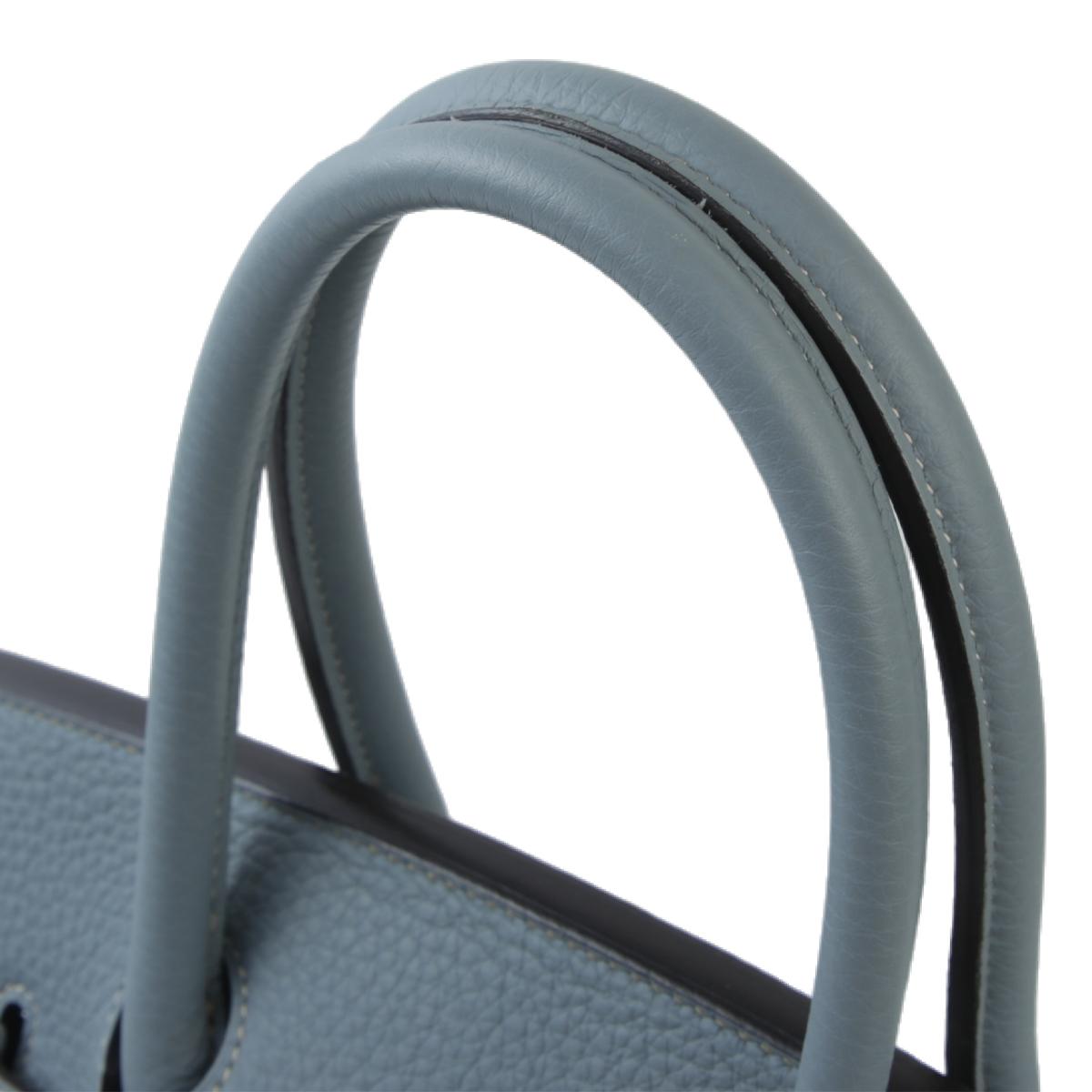 [中古] HERMÈS 爱马仕 Birkin 30 铂金包 J7 Bleu Lin 亚麻蓝 Togo小牛皮 银扣 - 6