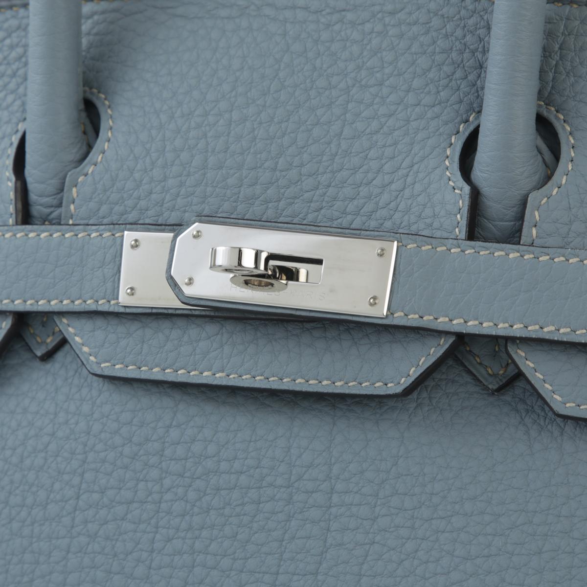 [中古] HERMÈS 爱马仕 Birkin 30 铂金包 J7 Bleu Lin 亚麻蓝 Togo小牛皮 银扣 - 12