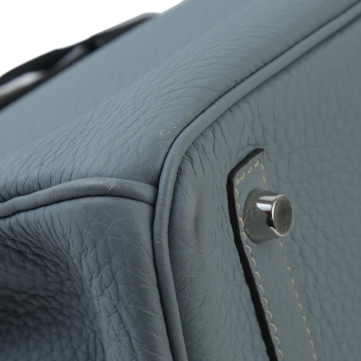 [中古] HERMÈS 爱马仕 Birkin 30 铂金包 J7 Bleu Lin 亚麻蓝 Togo小牛皮 银扣 - 8