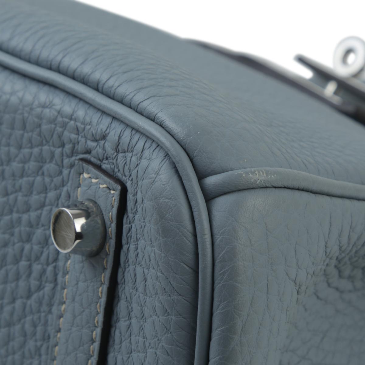 [中古] HERMÈS 爱马仕 Birkin 30 铂金包 J7 Bleu Lin 亚麻蓝 Togo小牛皮 银扣 - 9