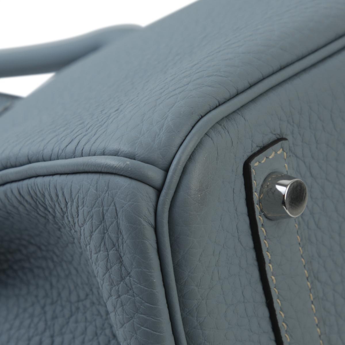 [中古] HERMÈS 爱马仕 Birkin 30 铂金包 J7 Bleu Lin 亚麻蓝 Togo小牛皮 银扣 - 10