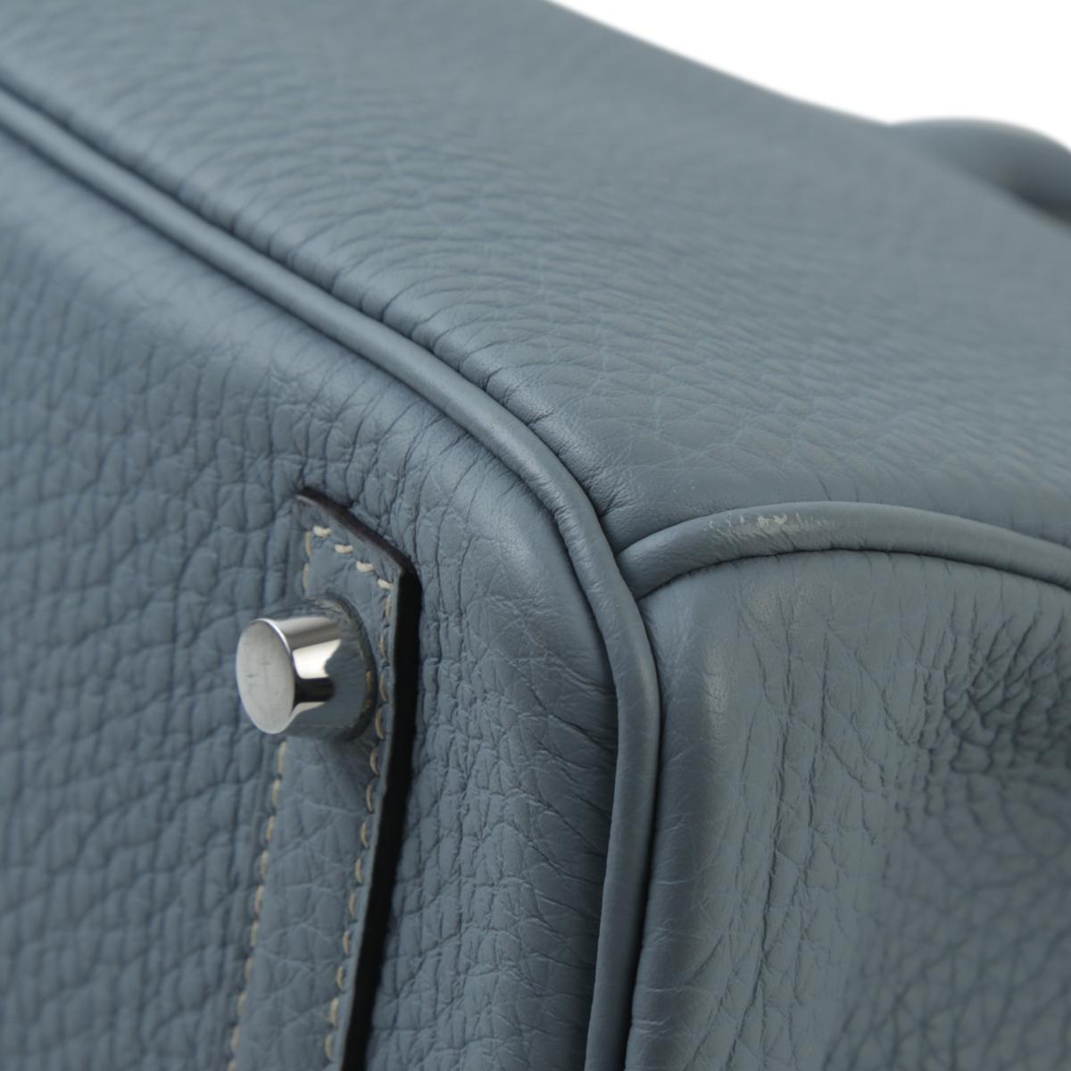 [中古] HERMÈS 爱马仕 Birkin 30 铂金包 J7 Bleu Lin 亚麻蓝 Togo小牛皮 银扣 - 11