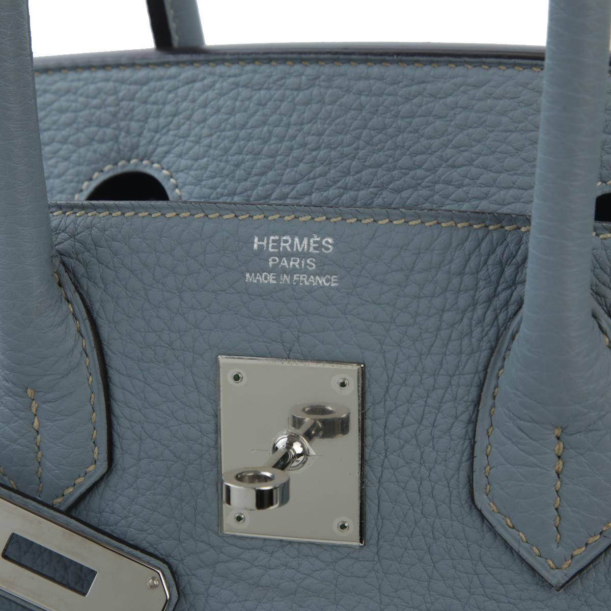 [中古] HERMÈS 爱马仕 Birkin 30 铂金包 J7 Bleu Lin 亚麻蓝 Togo小牛皮 银扣 - 13