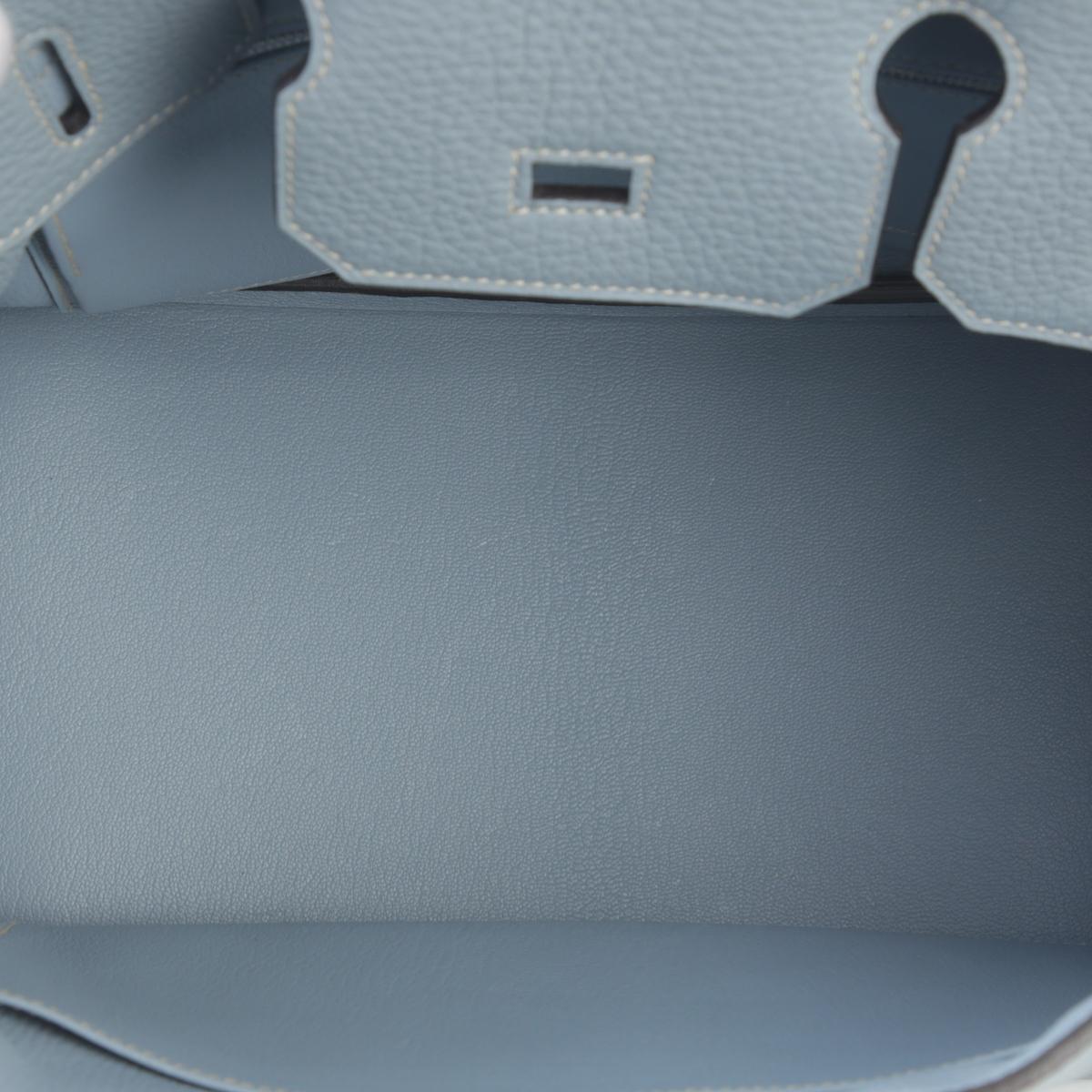 [中古] HERMÈS 爱马仕 Birkin 30 铂金包 J7 Bleu Lin 亚麻蓝 Togo小牛皮 银扣 - 15