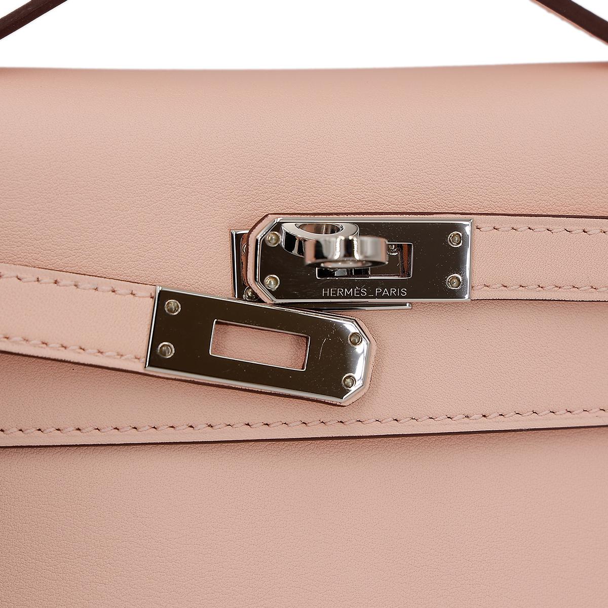 HERMÈS Kelly Pochette handbag in Rose Eglantine Swift leather with Palladium hardware - 12