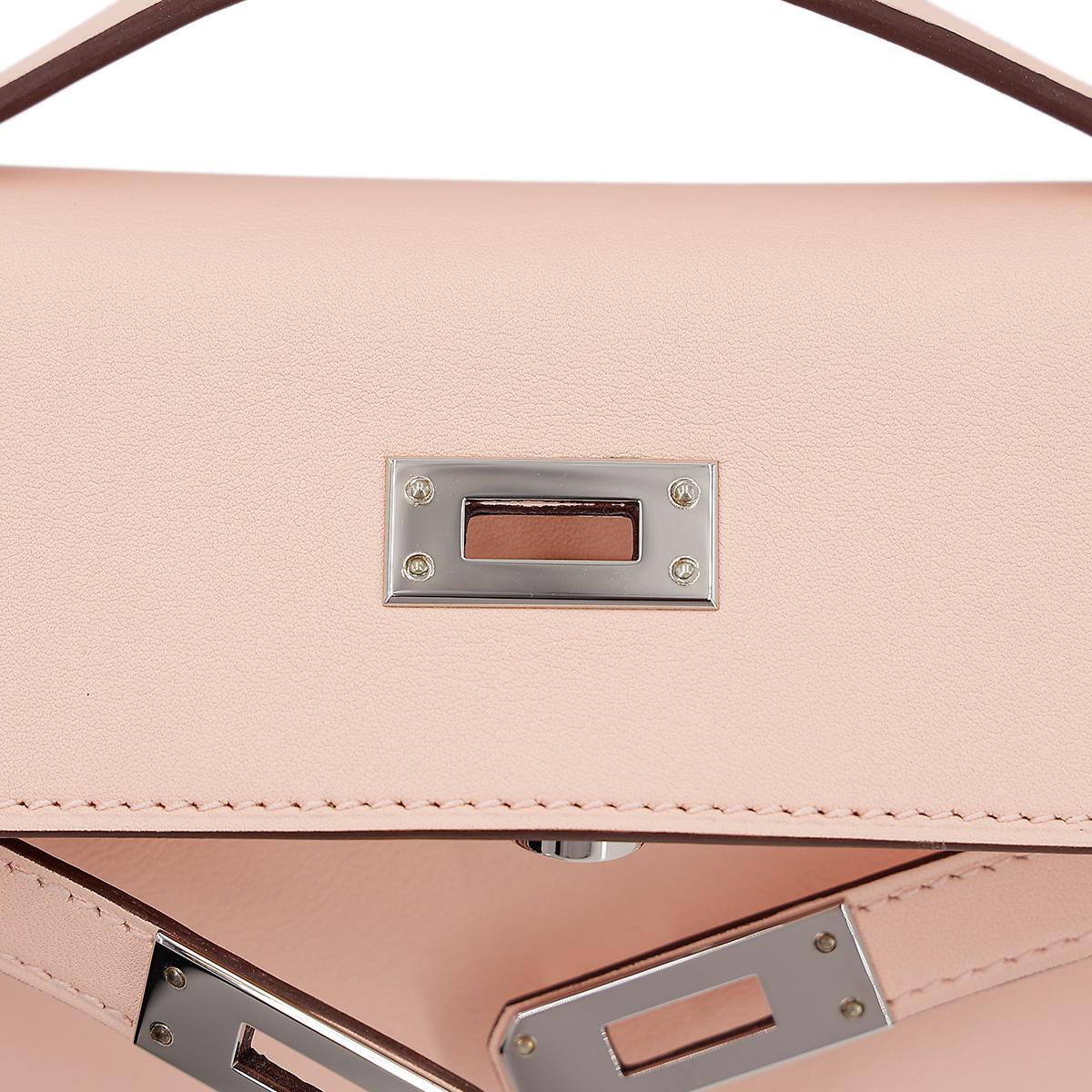 HERMÈS Kelly Pochette handbag in Rose Eglantine Swift leather with Palladium hardware - 13
