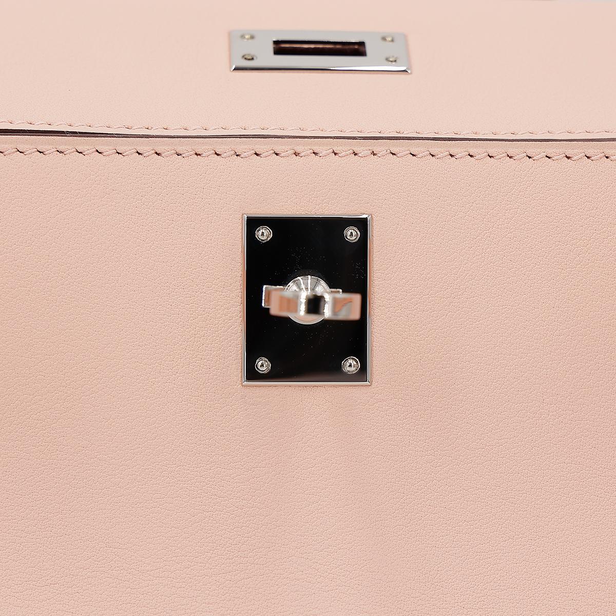 HERMÈS Kelly Pochette handbag in Rose Eglantine Swift leather with Palladium hardware - 15