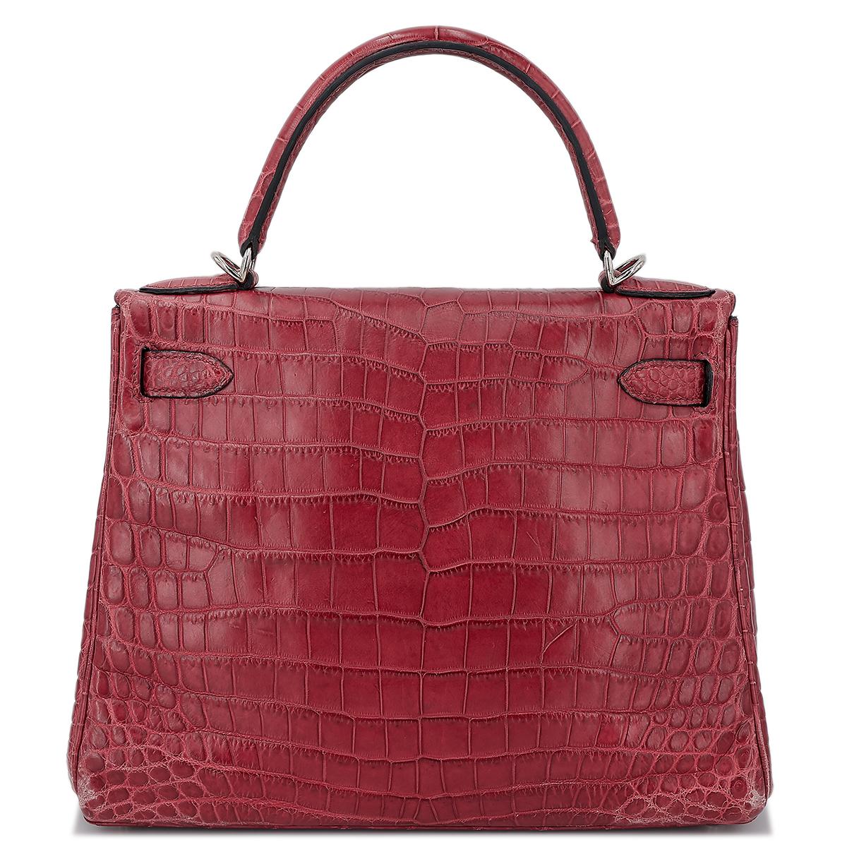 Good ( Rank AB) HERMÈS  Kelly 28 Rouge H (55)Matte Niloticus Crocodile Palladium - 3