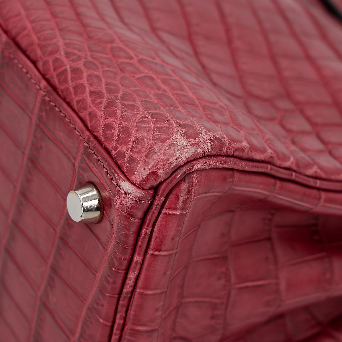 Good ( Rank AB) HERMÈS  Kelly 28 Rouge H (55)Matte Niloticus Crocodile Palladium - 10