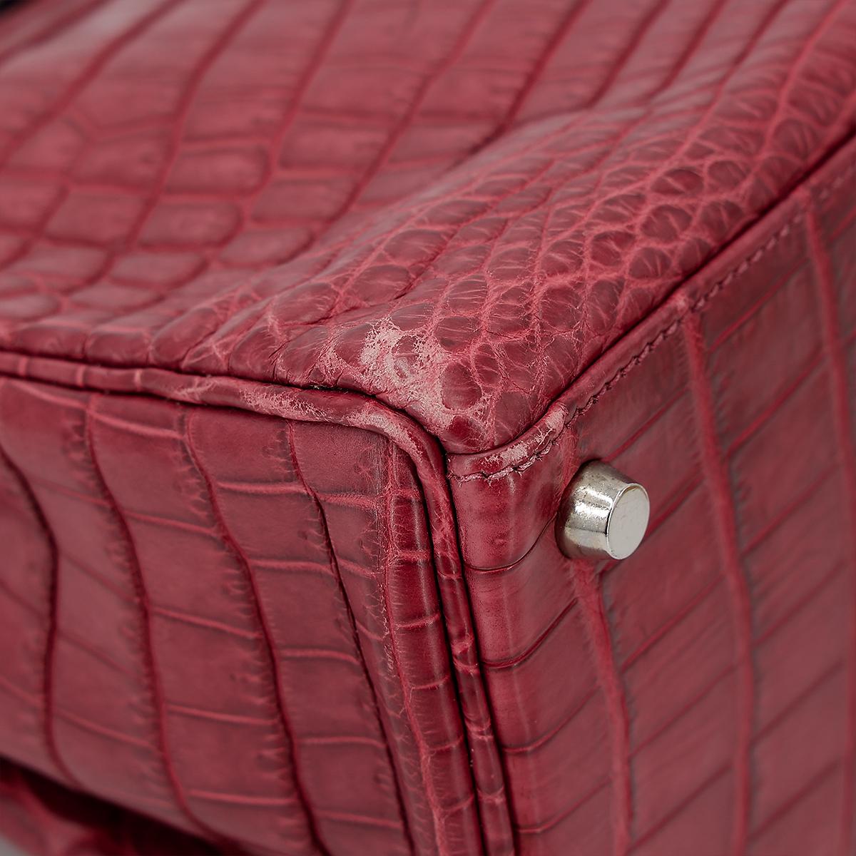 Good ( Rank AB) HERMÈS  Kelly 28 Rouge H (55)Matte Niloticus Crocodile Palladium - 11