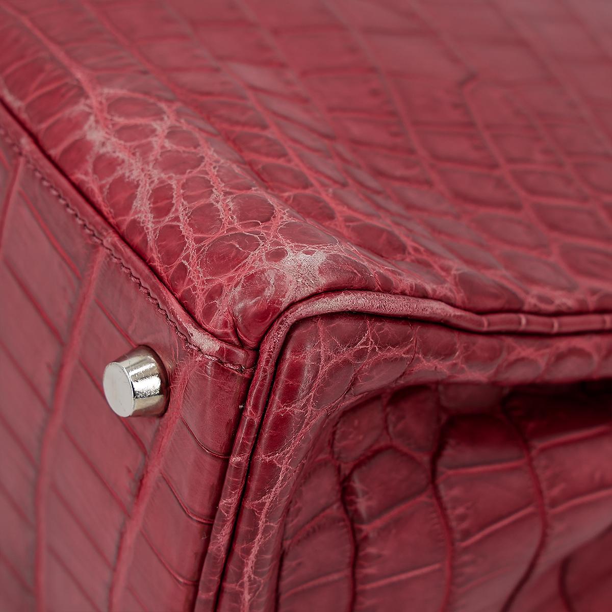 Good ( Rank AB) HERMÈS  Kelly 28 Rouge H (55)Matte Niloticus Crocodile Palladium - 12