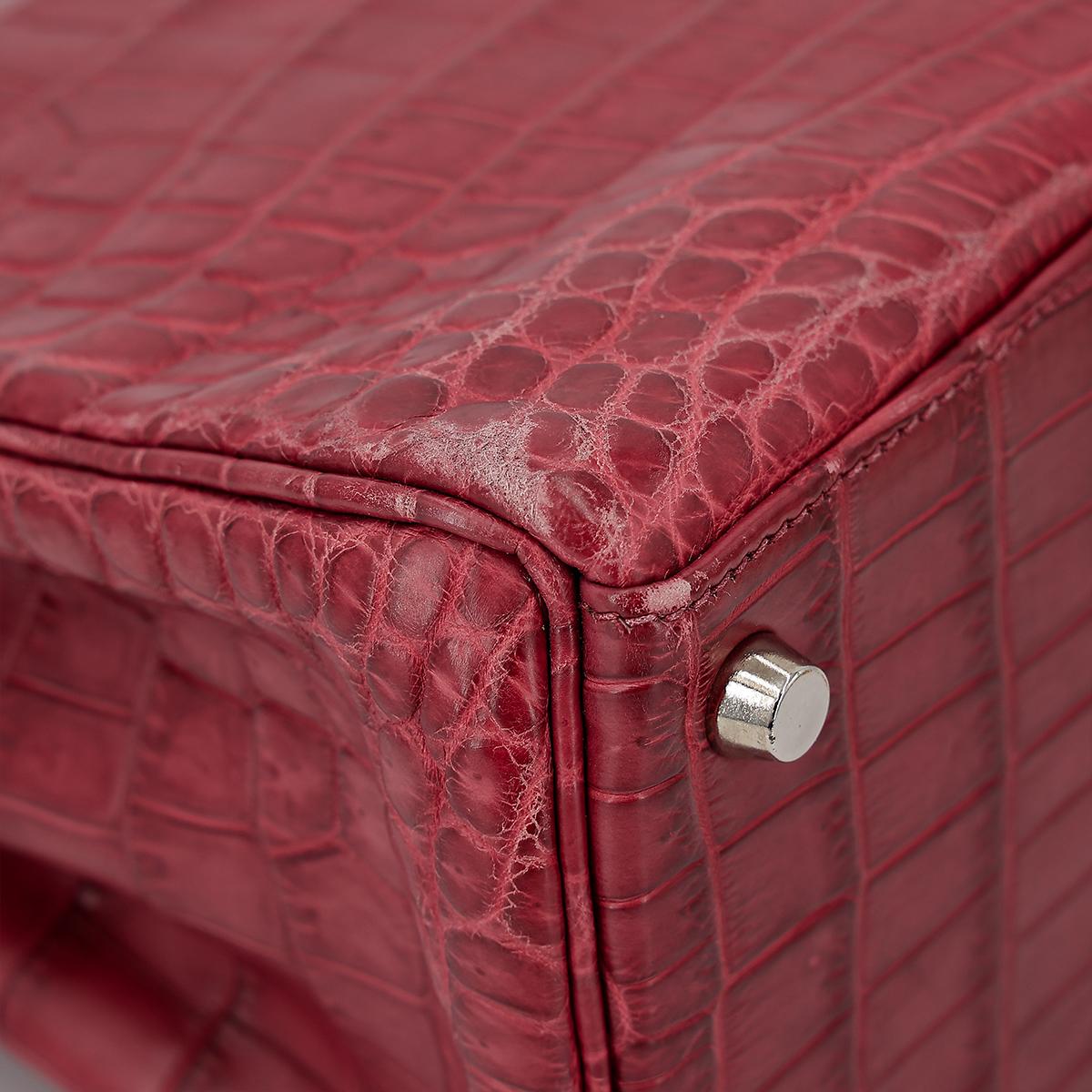 Good ( Rank AB) HERMÈS  Kelly 28 Rouge H (55)Matte Niloticus Crocodile Palladium - 9