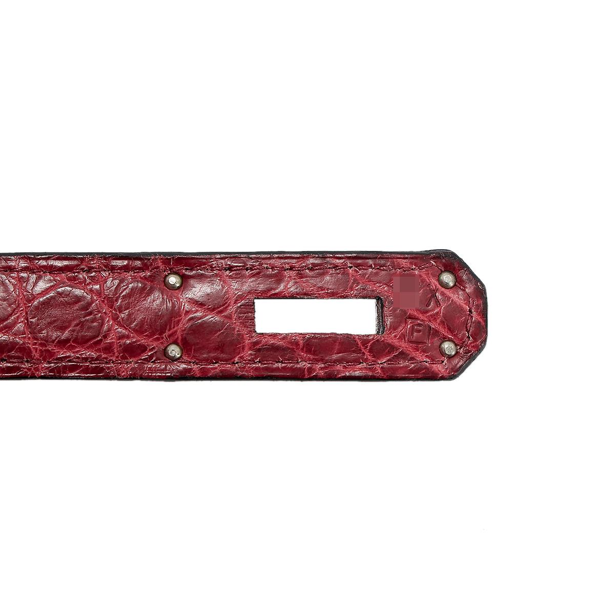 Good ( Rank AB) HERMÈS  Kelly 28 Rouge H (55)Matte Niloticus Crocodile Palladium - 17