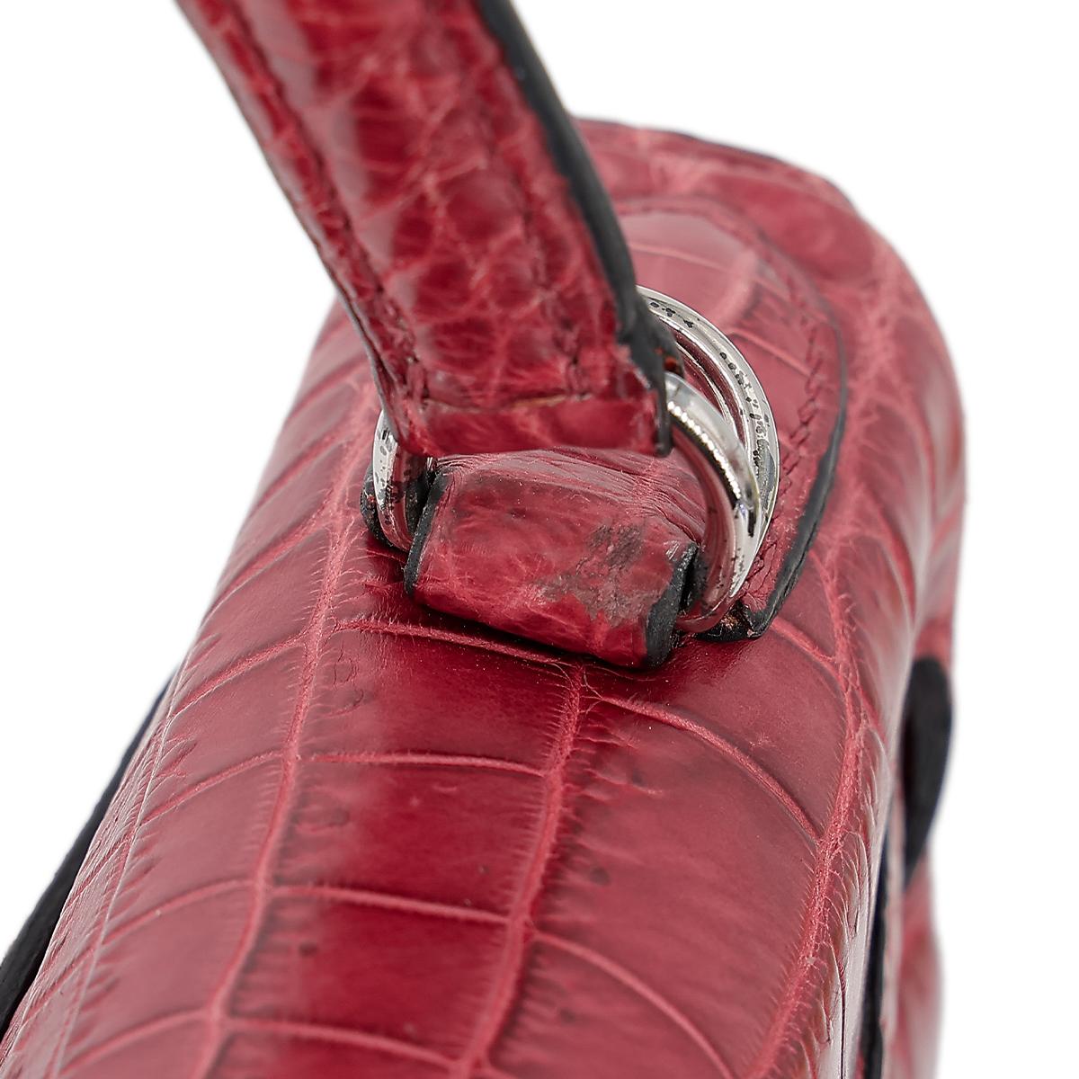 Good ( Rank AB) HERMÈS  Kelly 28 Rouge H (55)Matte Niloticus Crocodile Palladium - 8