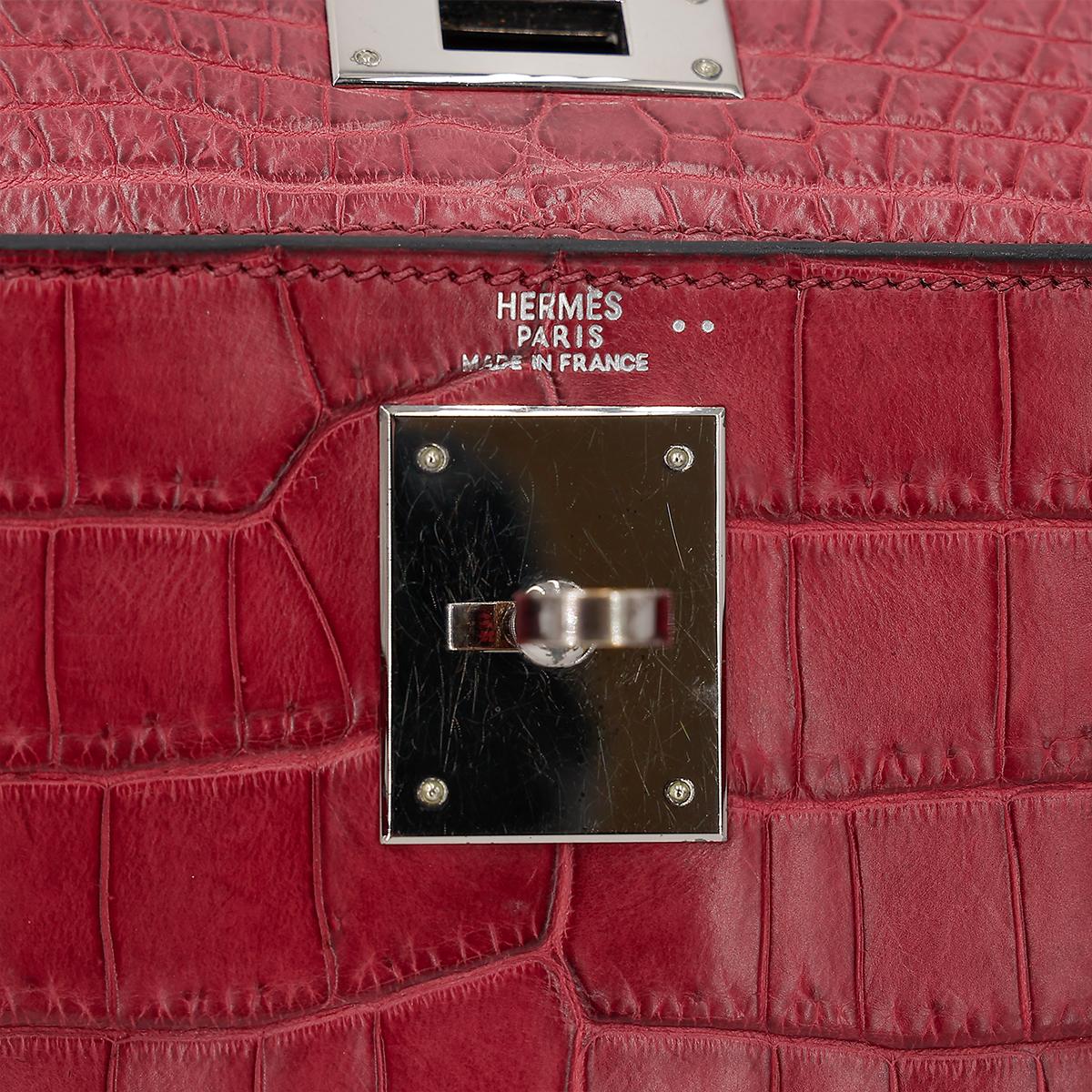 Good ( Rank AB) HERMÈS  Kelly 28 Rouge H (55)Matte Niloticus Crocodile Palladium - 16