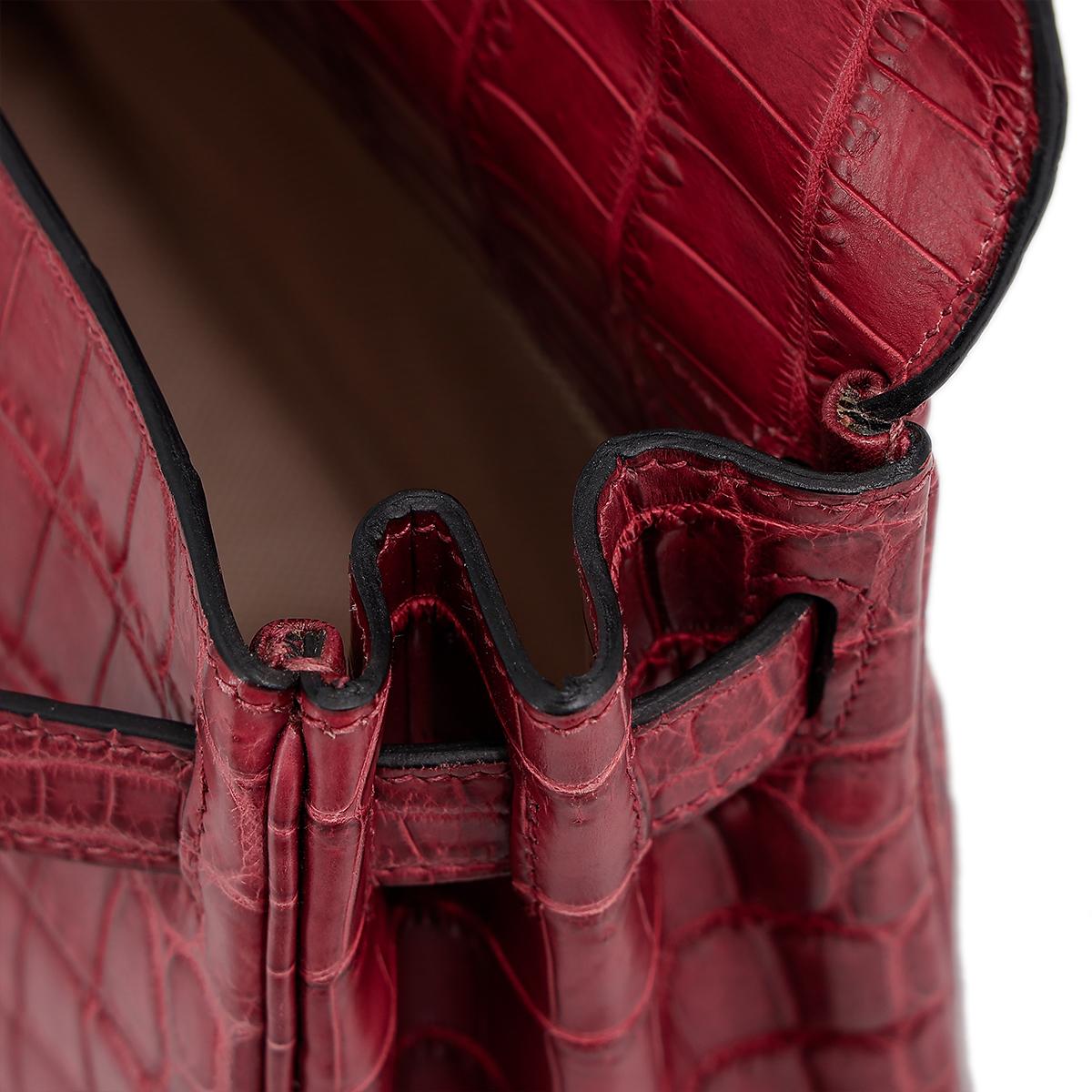 Good ( Rank AB) HERMÈS  Kelly 28 Rouge H (55)Matte Niloticus Crocodile Palladium - 21