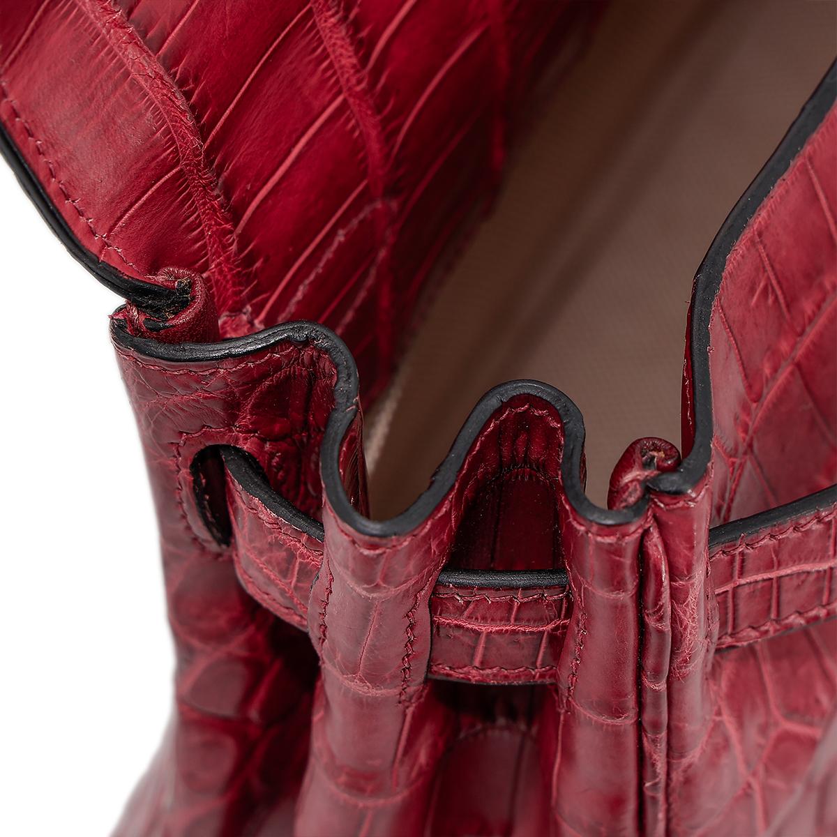 Good ( Rank AB) HERMÈS  Kelly 28 Rouge H (55)Matte Niloticus Crocodile Palladium - 22