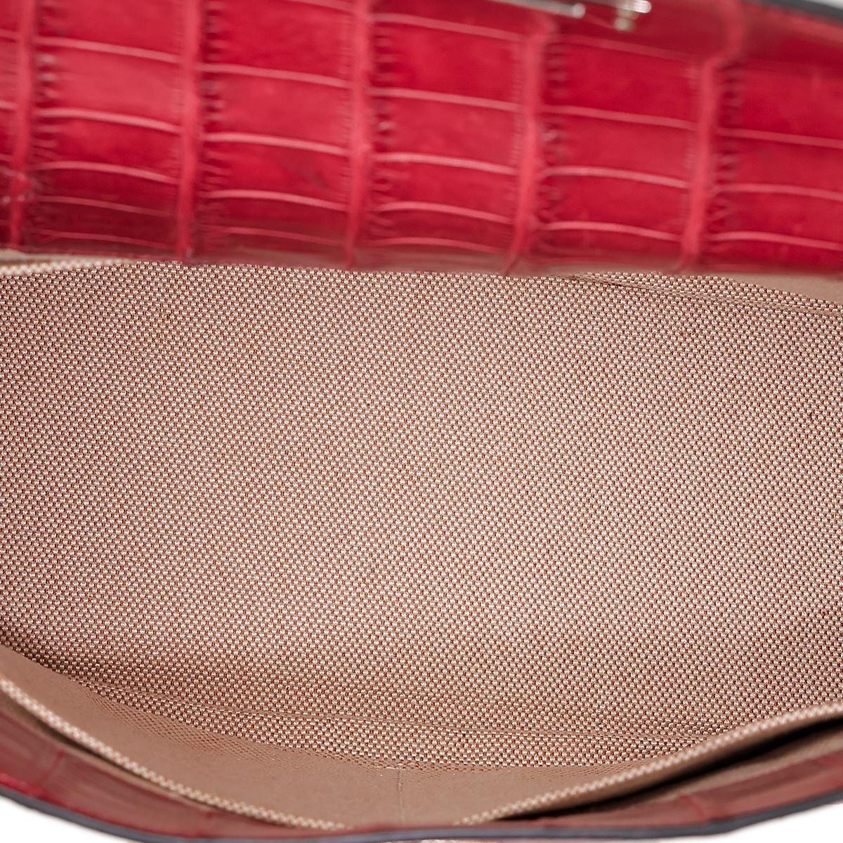 Good ( Rank AB) HERMÈS  Kelly 28 Rouge H (55)Matte Niloticus Crocodile Palladium - 20