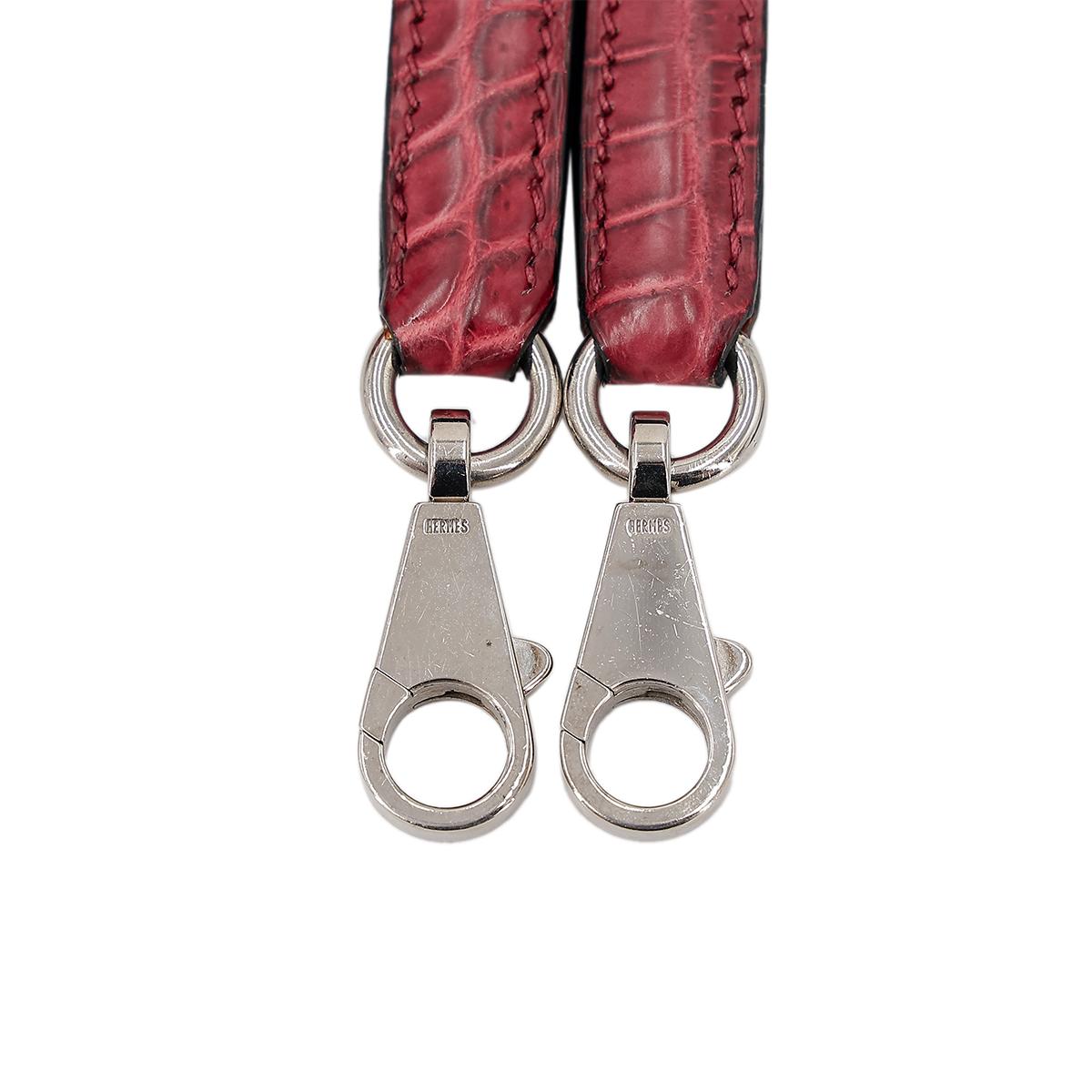 Good ( Rank AB) HERMÈS  Kelly 28 Rouge H (55)Matte Niloticus Crocodile Palladium - 25