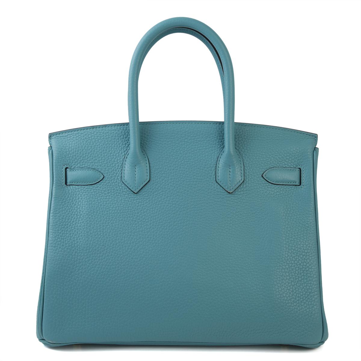 美品 HERMÈS 愛馬仕 Birkin 30 3Z 聖西爾藍 Bleu Saint Cyr Clemence小牛皮 金扣 - 3