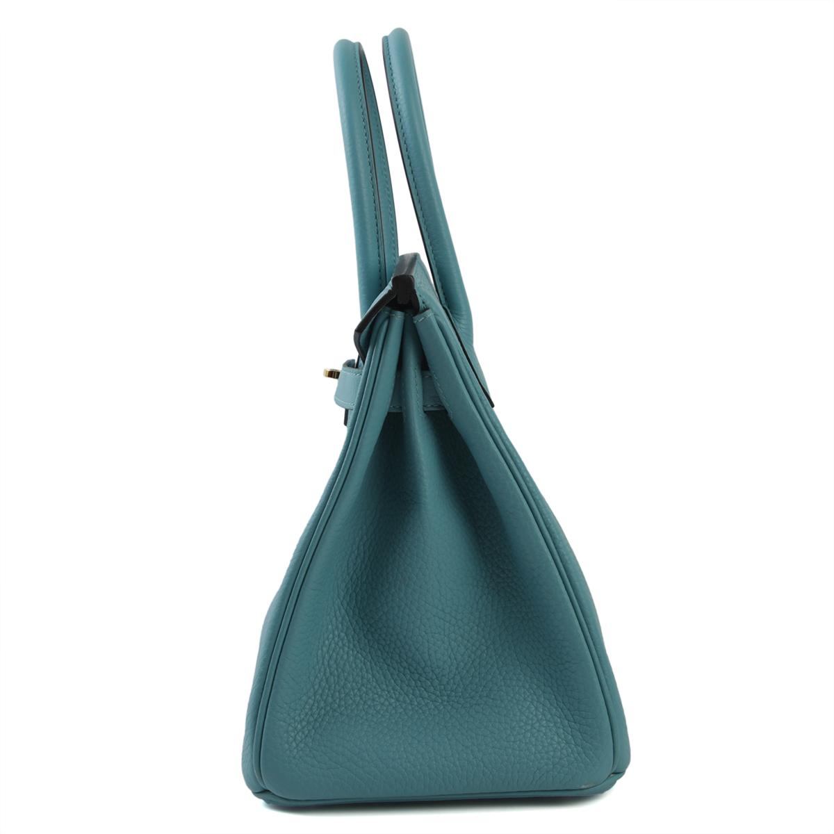 美品 HERMÈS 愛馬仕 Birkin 30 3Z 聖西爾藍 Bleu Saint Cyr Clemence小牛皮 金扣 - 4
