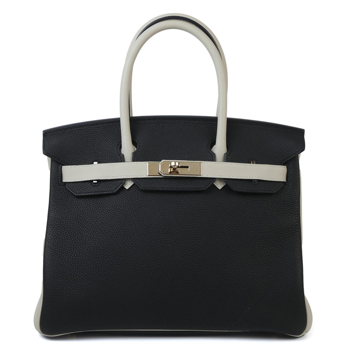 Very Good ( Rank A) HERMÈS Special Order Birkin 30 Black (89) Togo Permabrass - 1