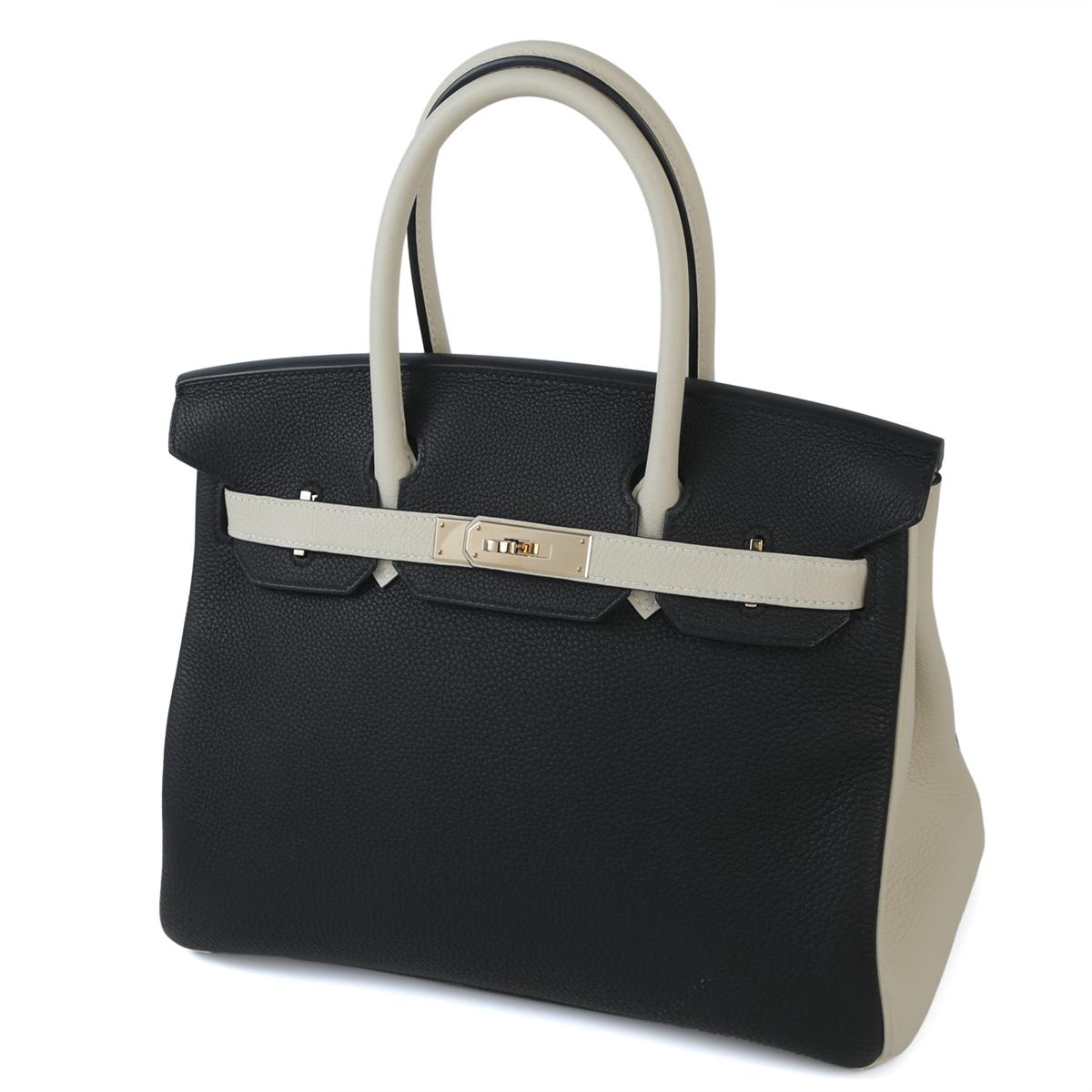 Very Good ( Rank A) HERMÈS Special Order Birkin 30 Black (89) Togo Permabrass - 2