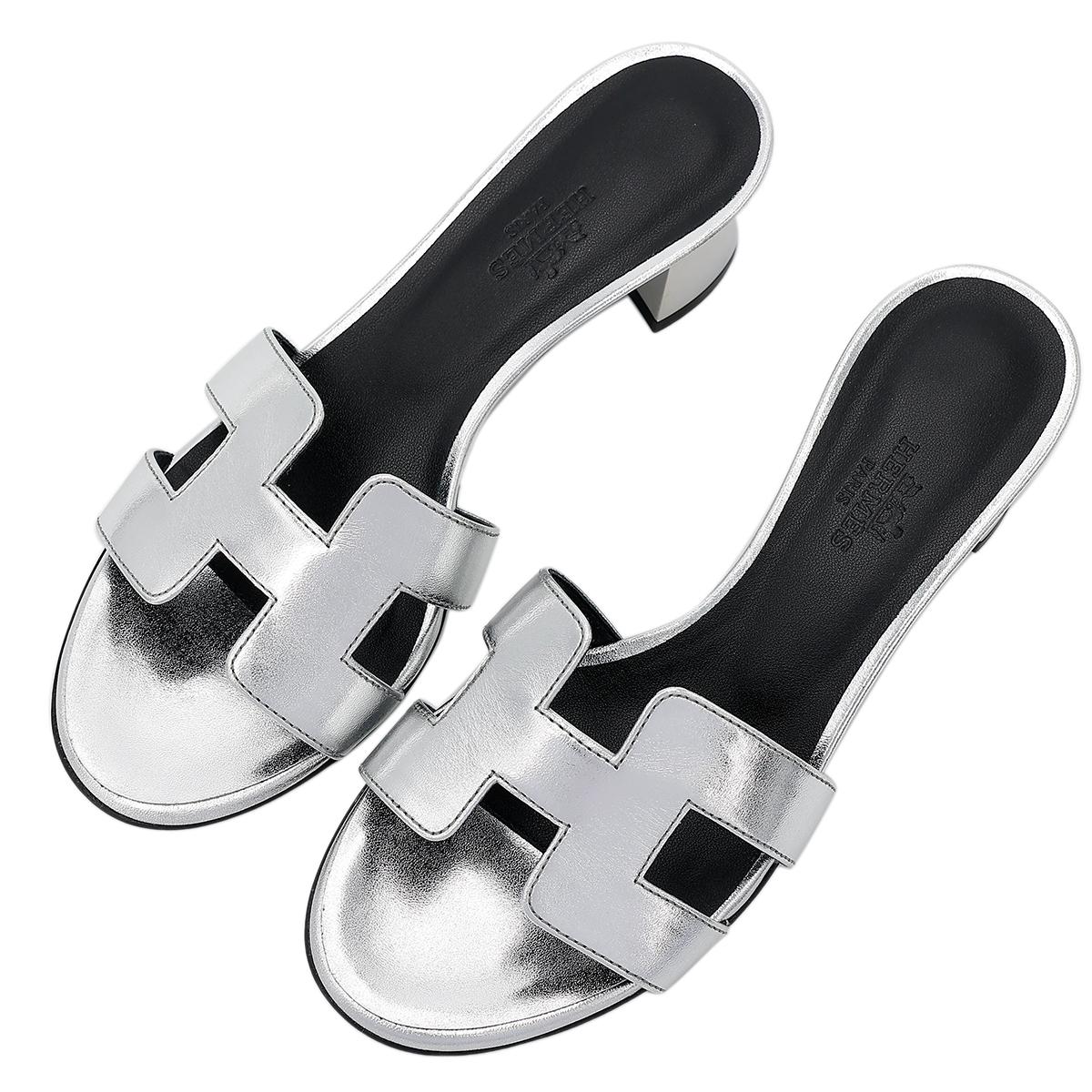 Brand New ( Rank N ) HERMÈS Oasis Sandal Silver Black - 1