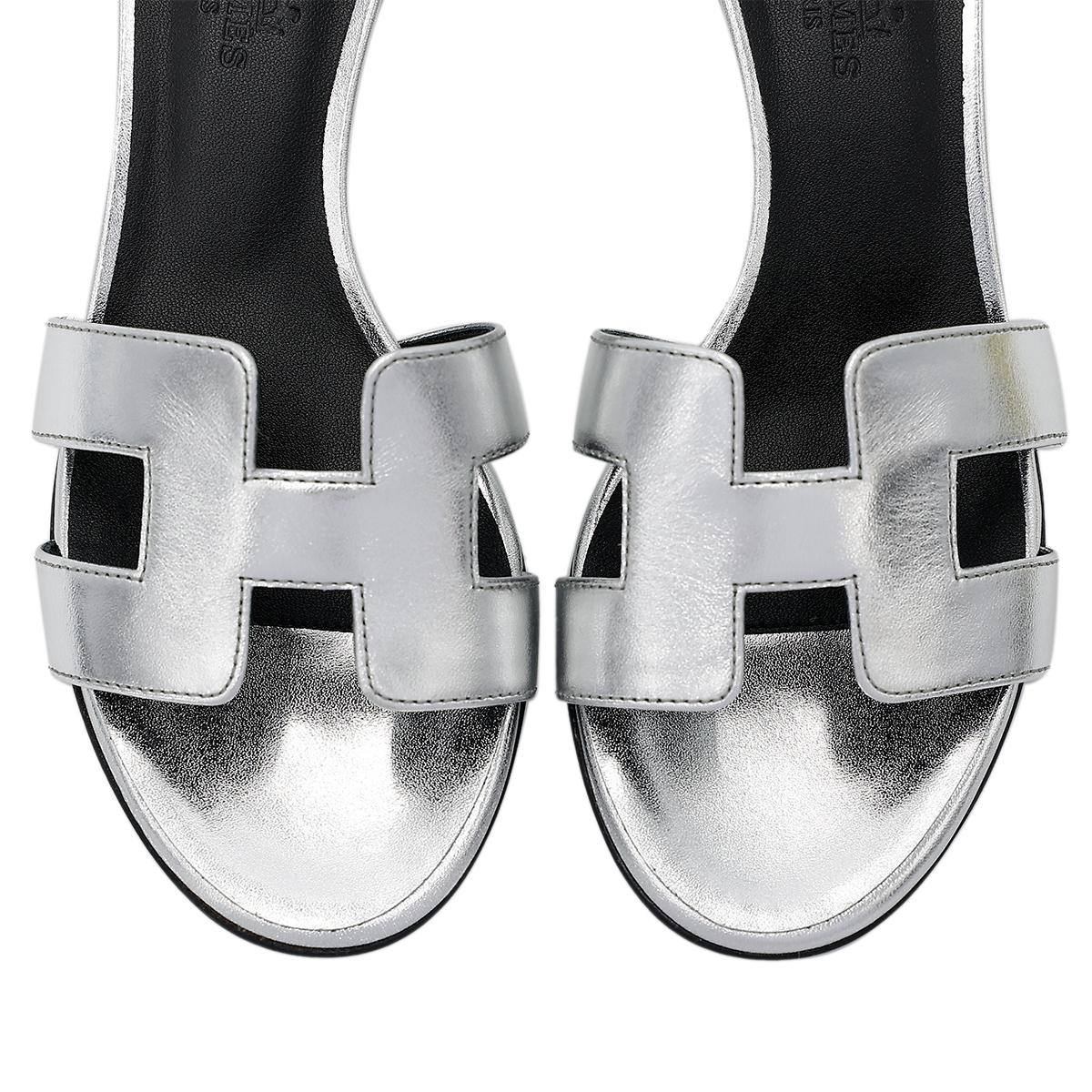 Brand New ( Rank N ) HERMÈS Oasis Sandal Silver Black - 5