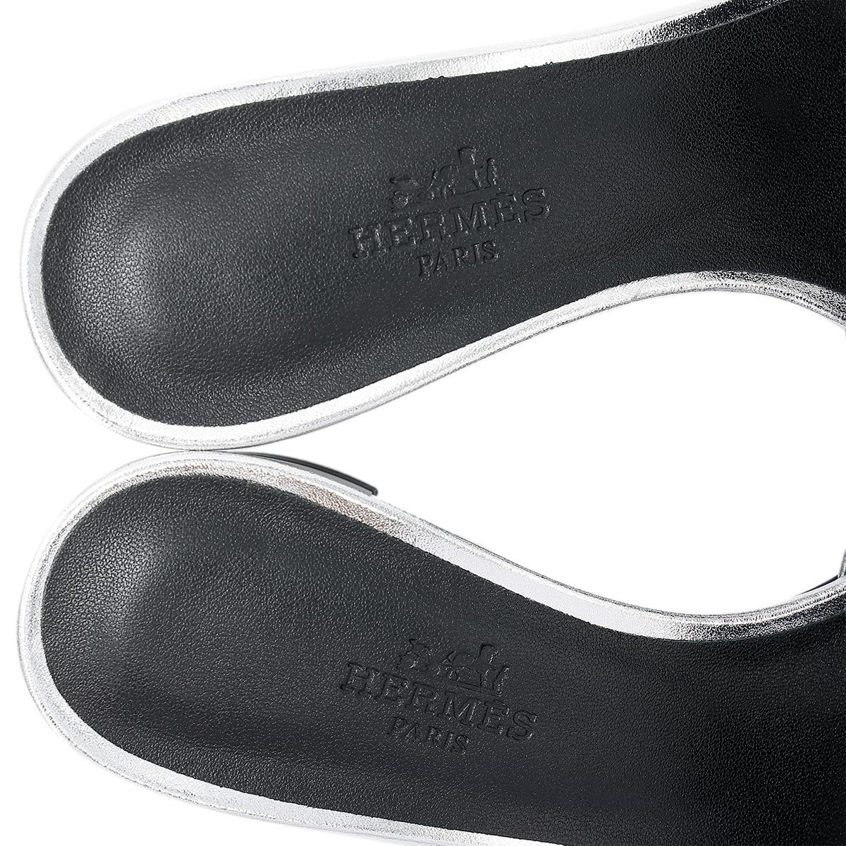 Brand New ( Rank N ) HERMÈS Oasis Sandal Silver Black - 7