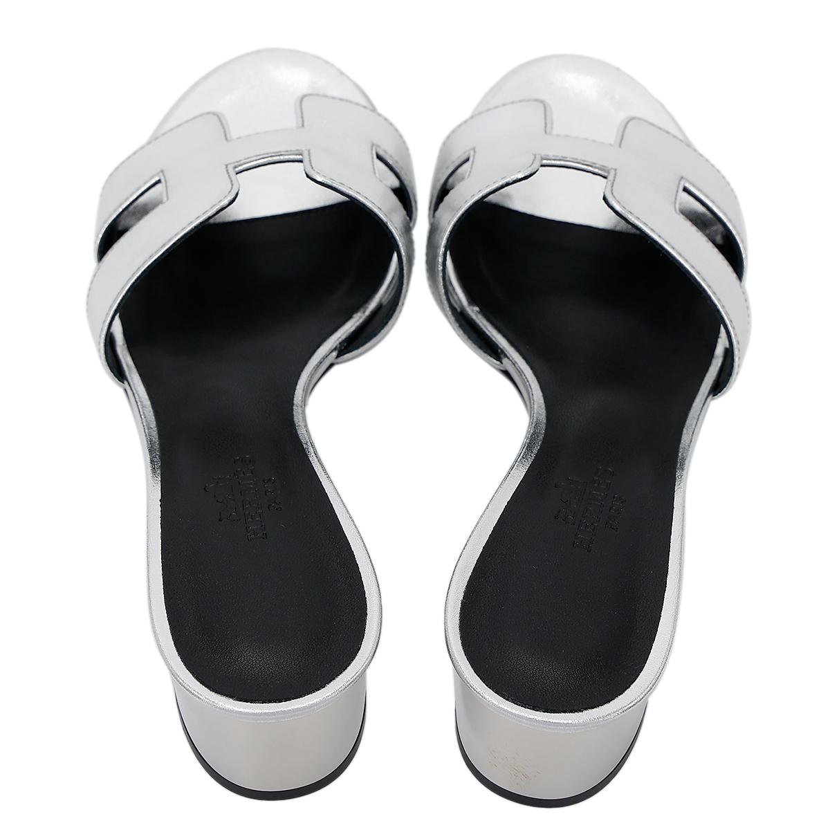Brand New ( Rank N ) HERMÈS Oasis Sandal Silver Black - 6