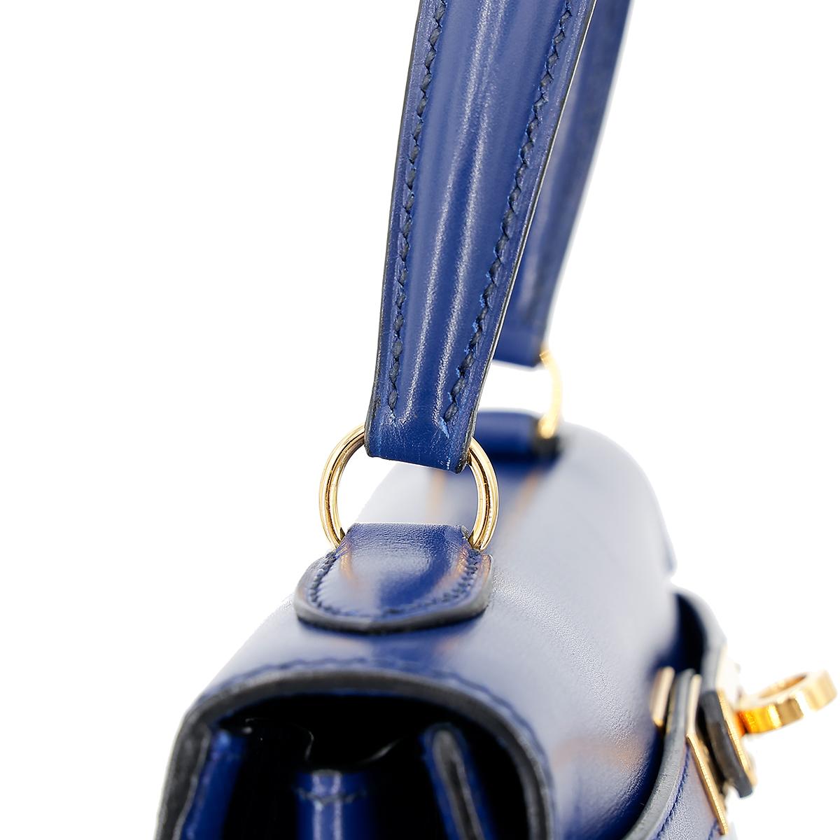 ランク A HERMÈS エルメス ミニケリー旧 ブルーサフィール ボックスカーフ ゴールド金具 ○Y刻印 - 7