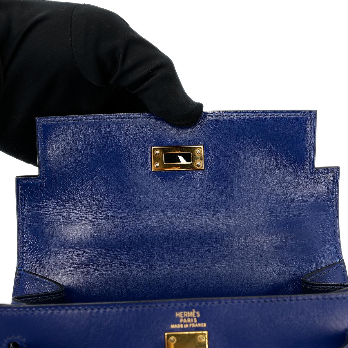 ランク A HERMÈS エルメス ミニケリー旧 ブルーサフィール ボックスカーフ ゴールド金具 ○Y刻印 - 19