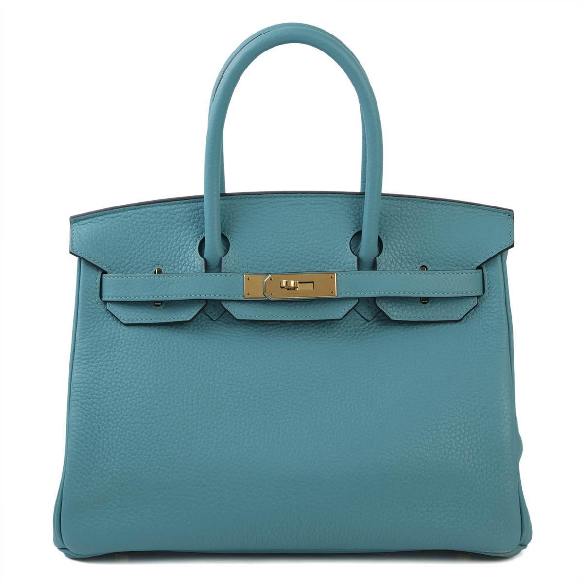 美品 HERMÈS 愛馬仕 Birkin 30 3Z 聖西爾藍 Bleu Saint Cyr Clemence小牛皮 金扣 - 1