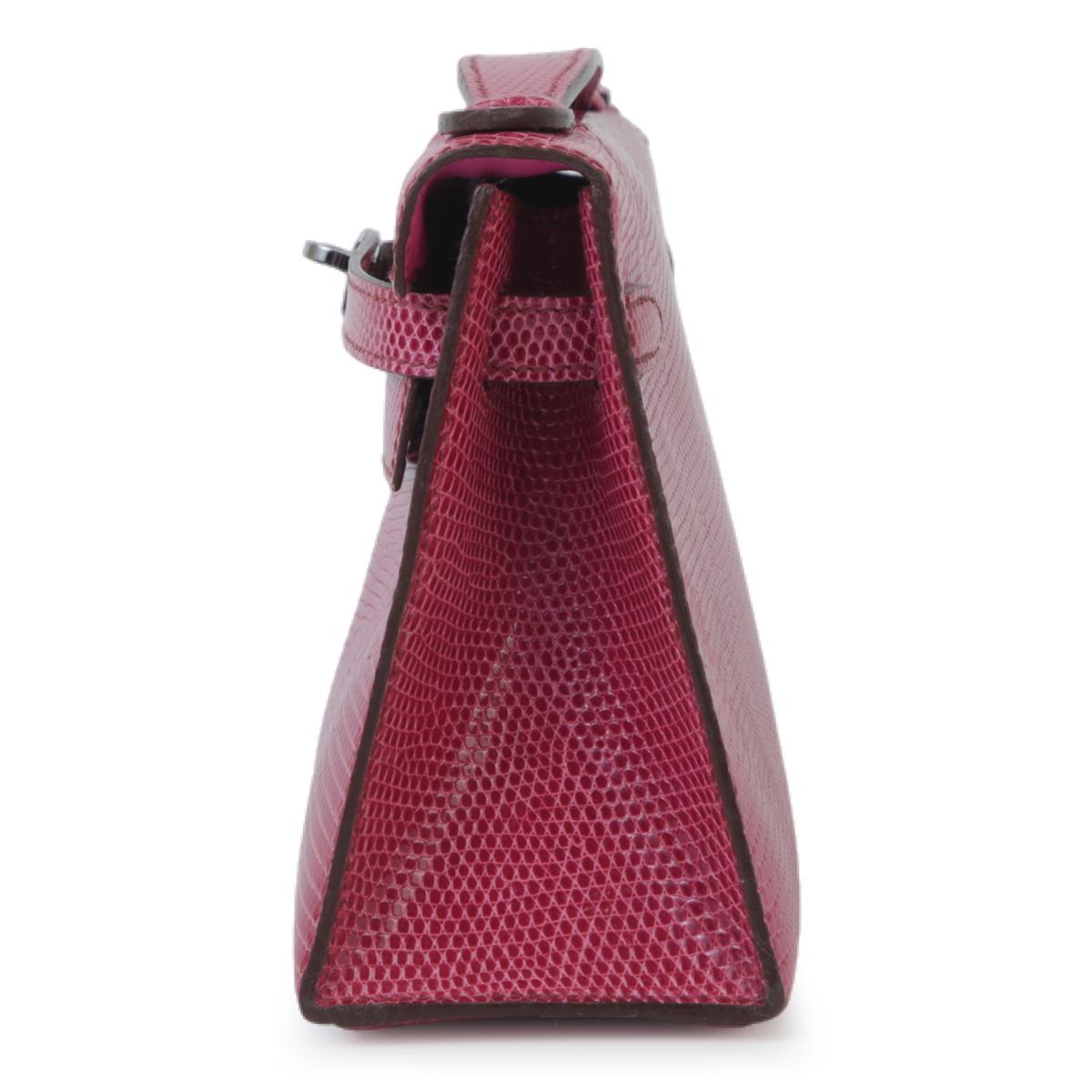 A美品 HERMÈS 爱马仕  Kelly Pochette 5J 艳桃粉 Fuchsia 蜥蜴皮 乌金扣 - 4